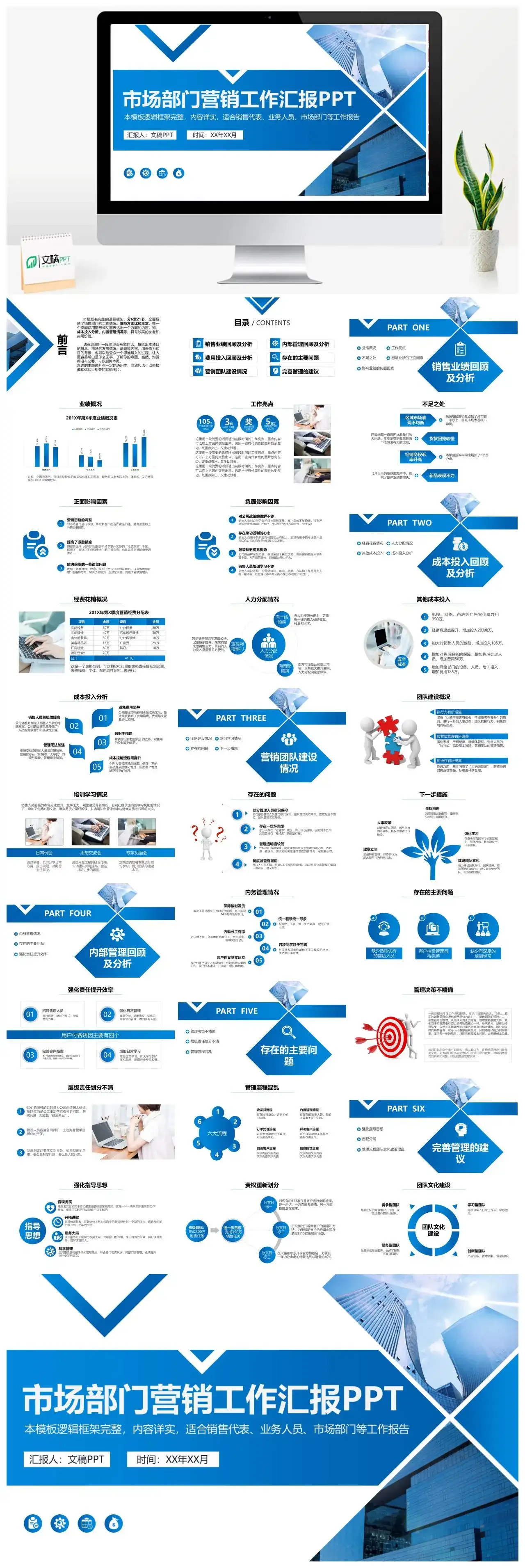 蓝色商务风市场部门营销工作汇报PPT模板