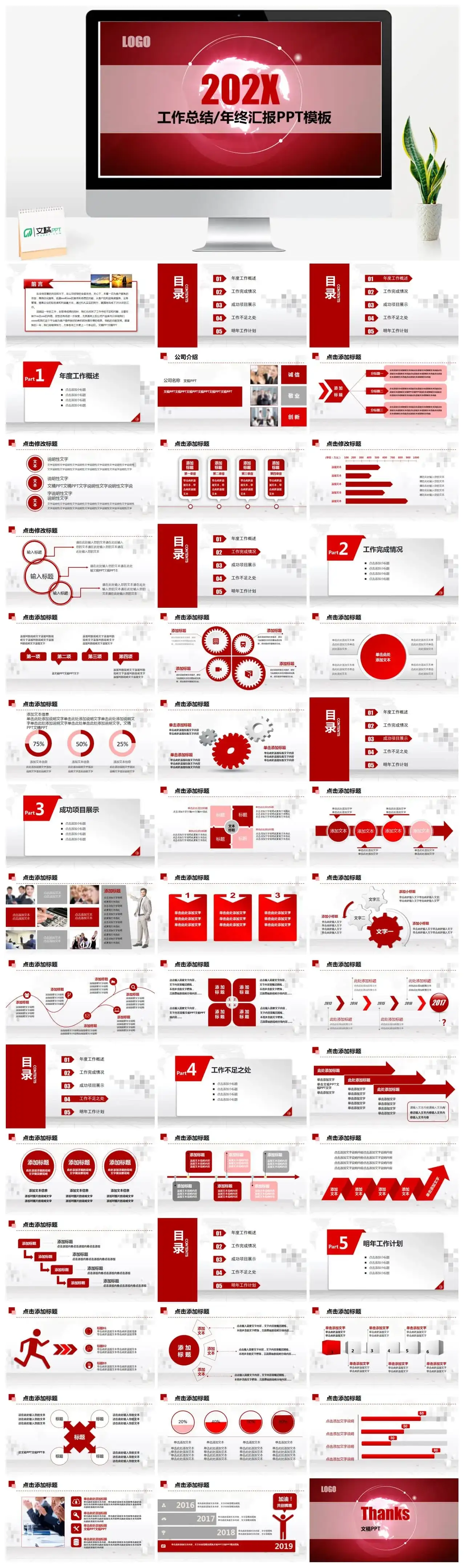 红色系2022工作总结年终汇报PPT模板