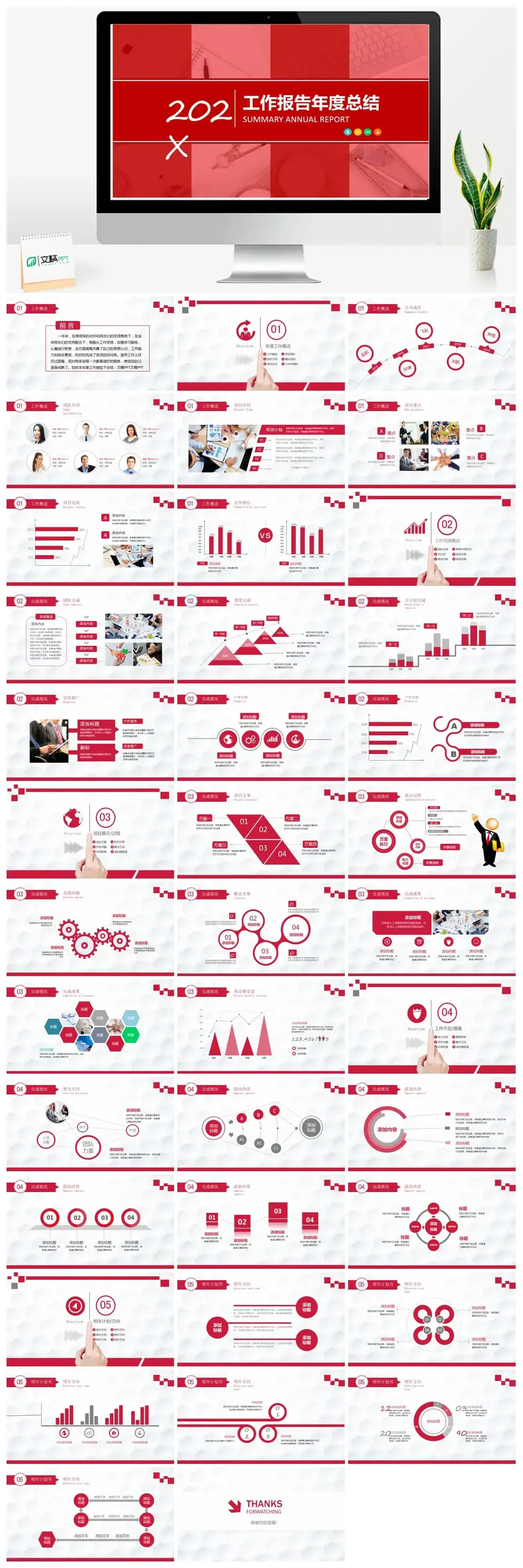 红色系2022工作报告年度总结PPT