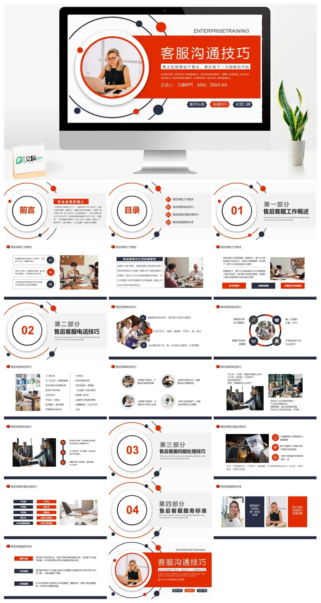 简约商务风客服沟通技巧培训动态PPT模板