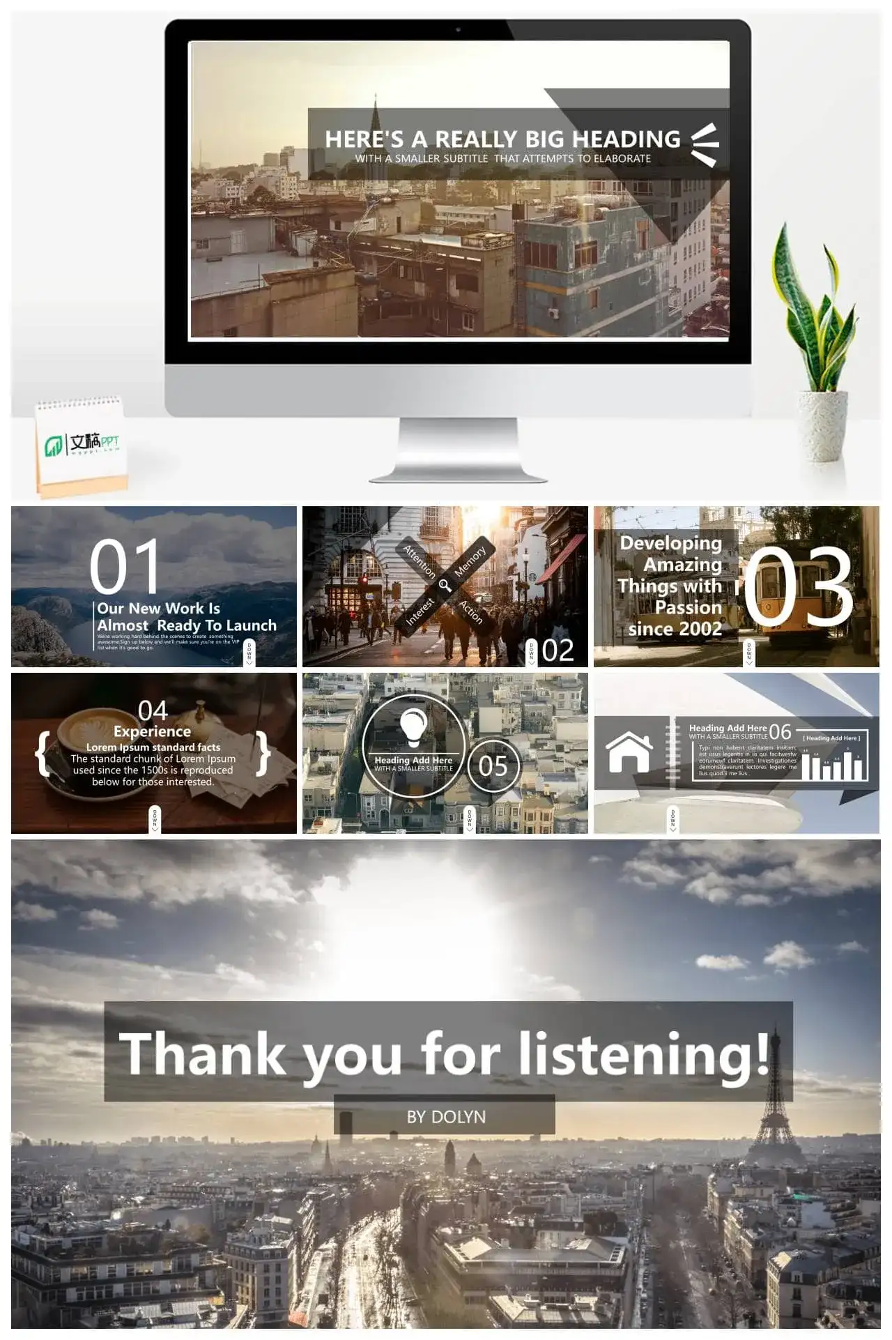 欧美风全图型背景PPT模板