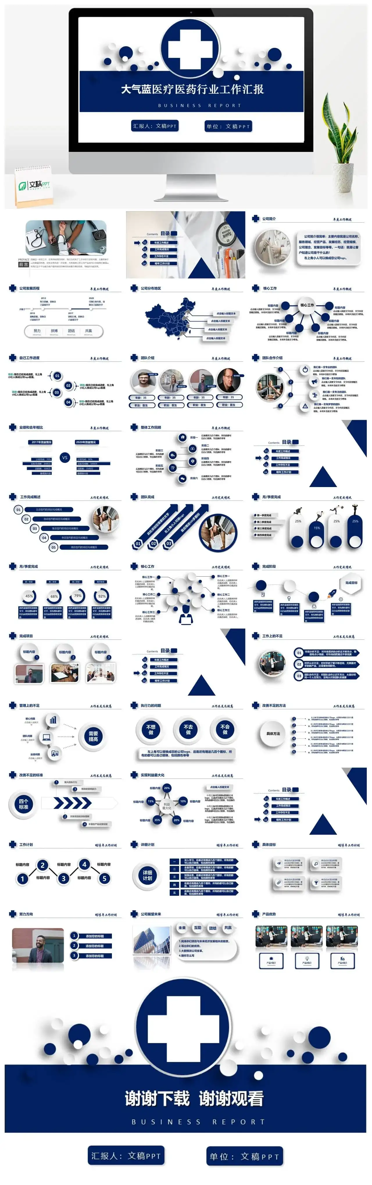 大气蓝色医药医疗行业工作汇报PPT模板