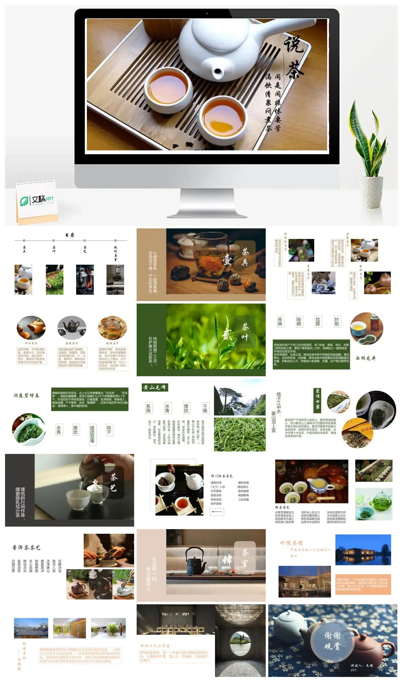 绿色茶文化画册风产品介绍PPT模板