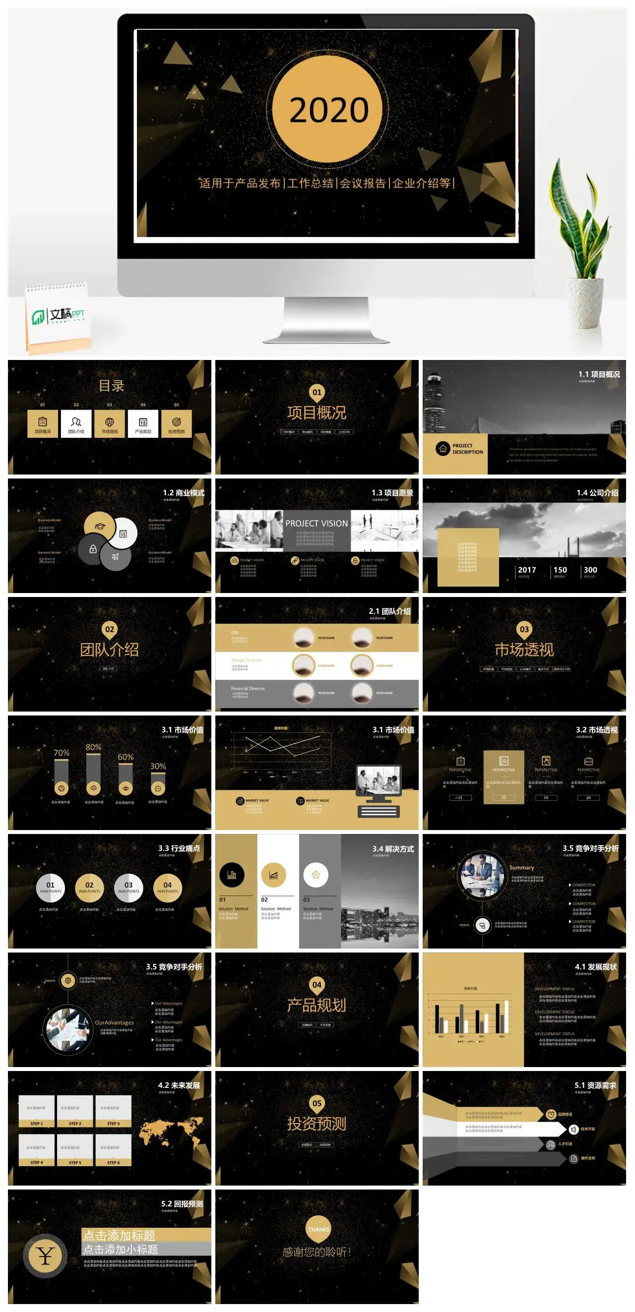 高端黑金商务汇报PPT模板