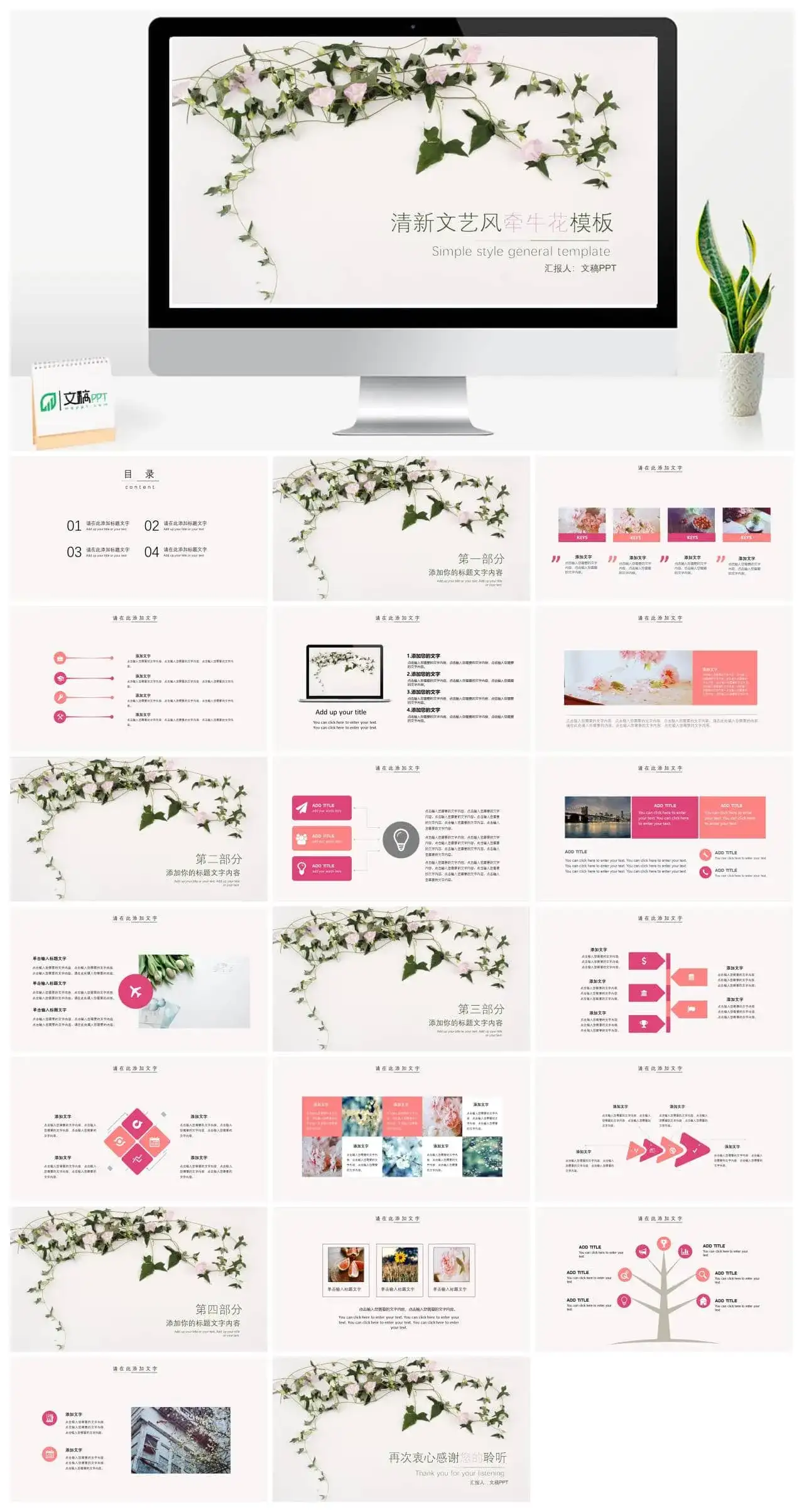 清新文艺风牵牛花模板