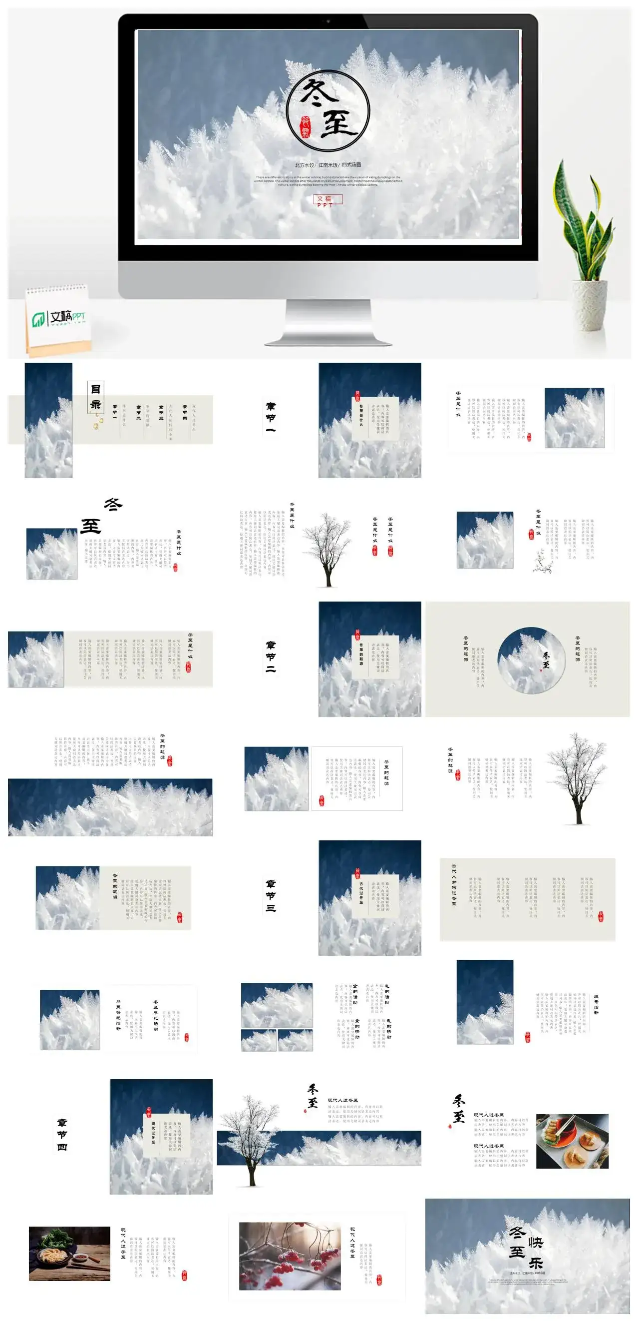 白色精美雪花冬季冬至活动策划PPT模板