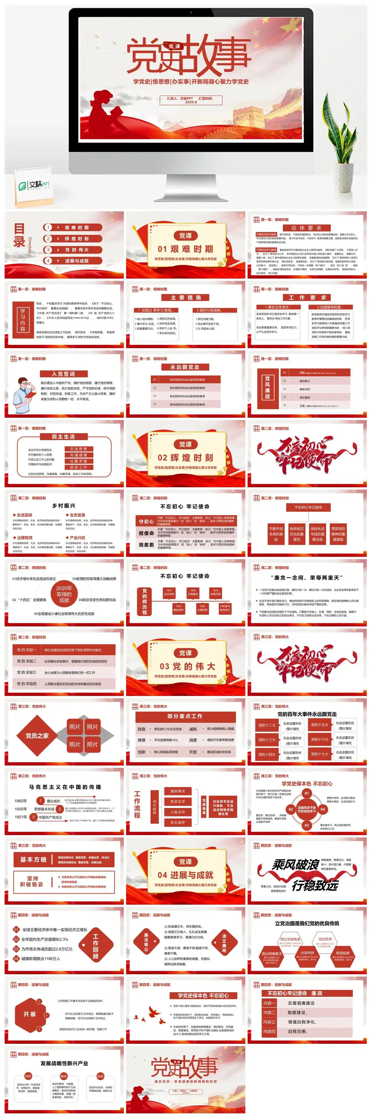 红色党政风党史故事党史党课教育培训动态PPT模板