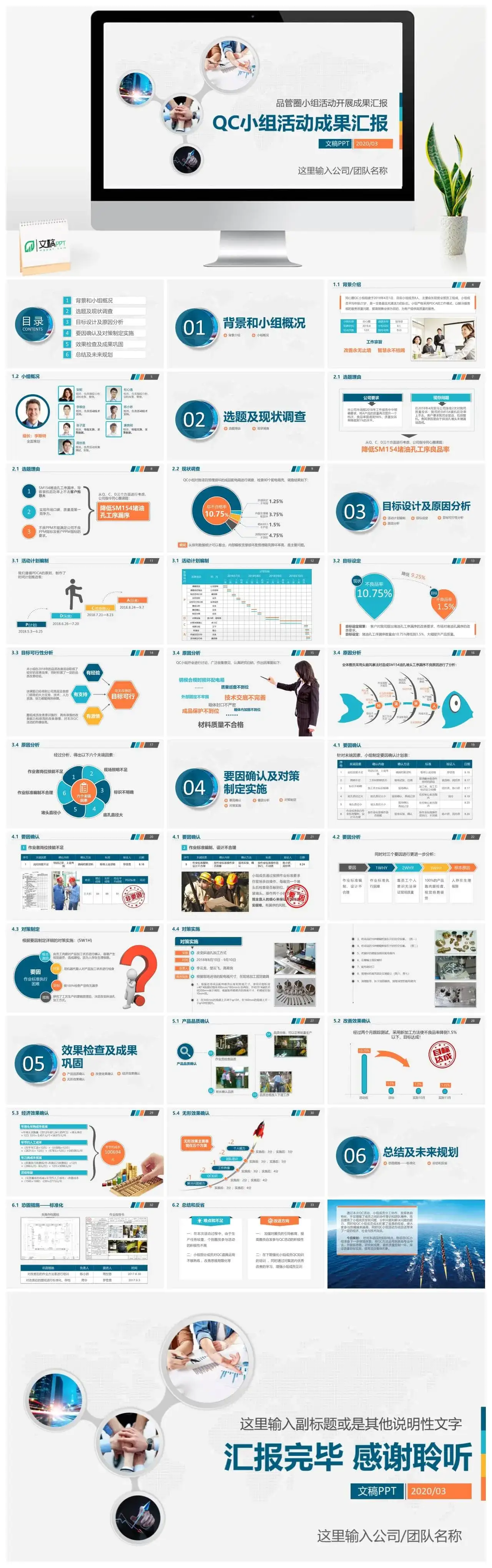 QC小组成果汇报工作汇报通用PPT模板