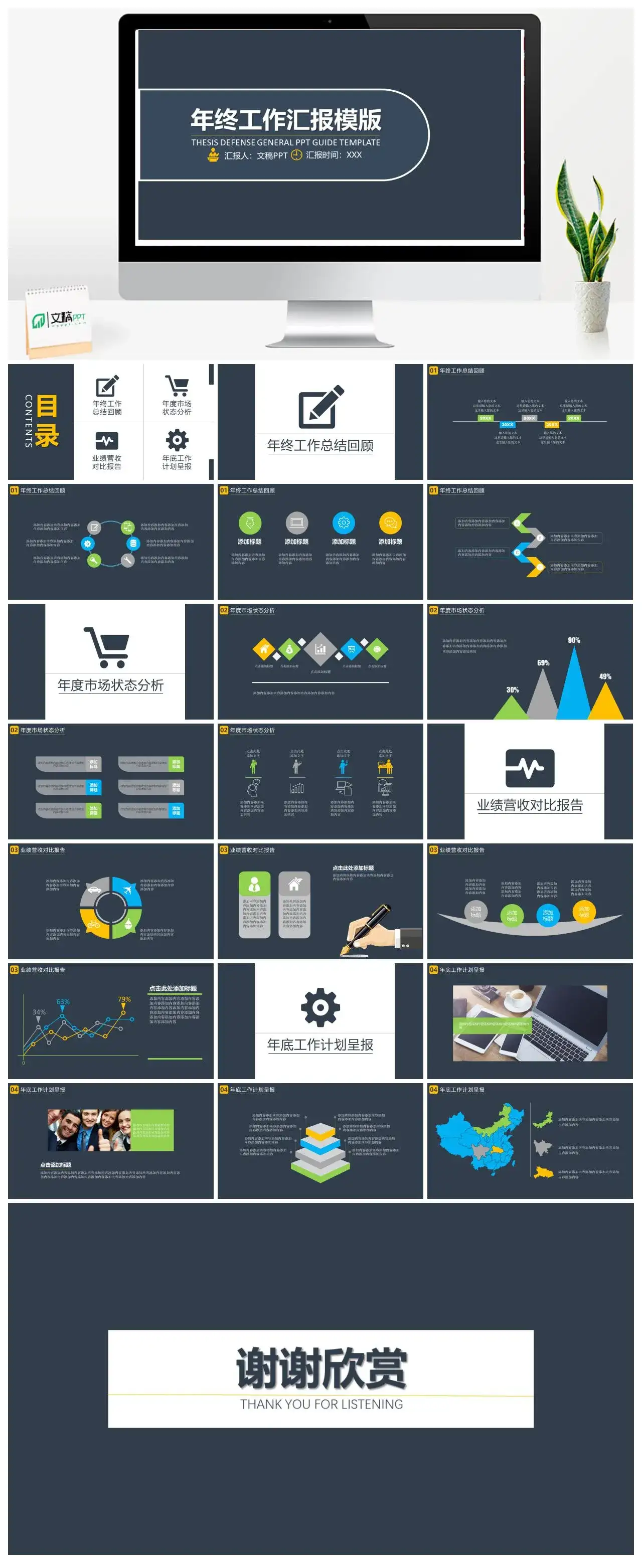 蓝色简约商务年终工作汇报PPT模板
