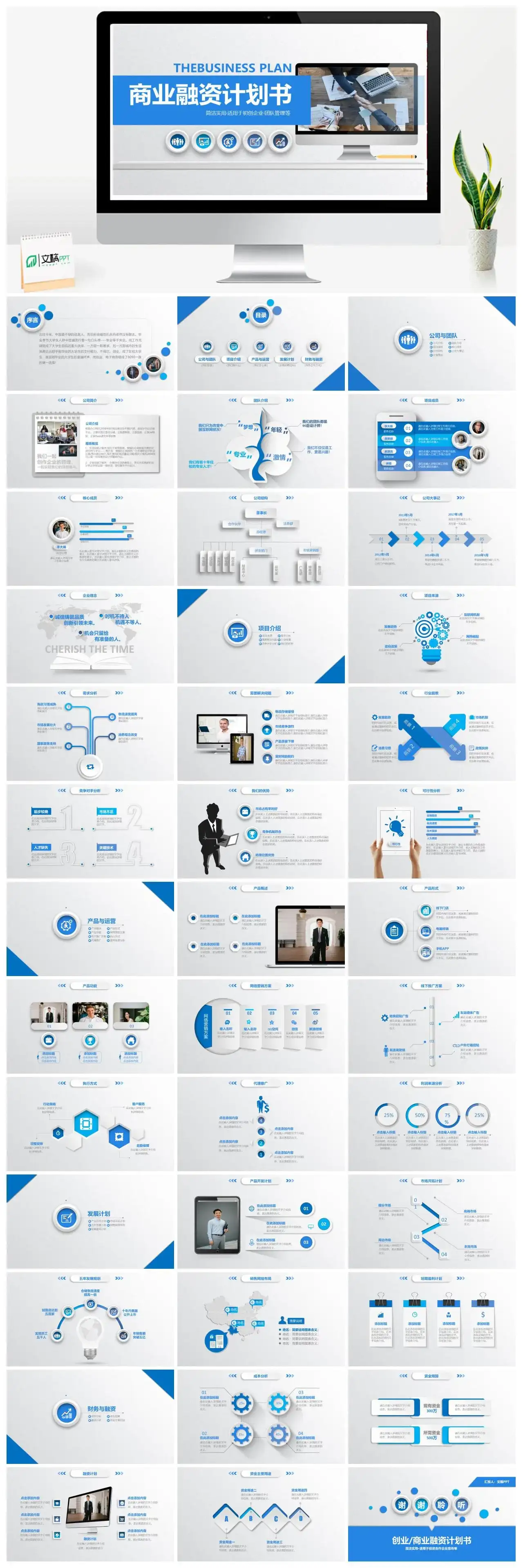 蓝色商业融资计划书PPT模板