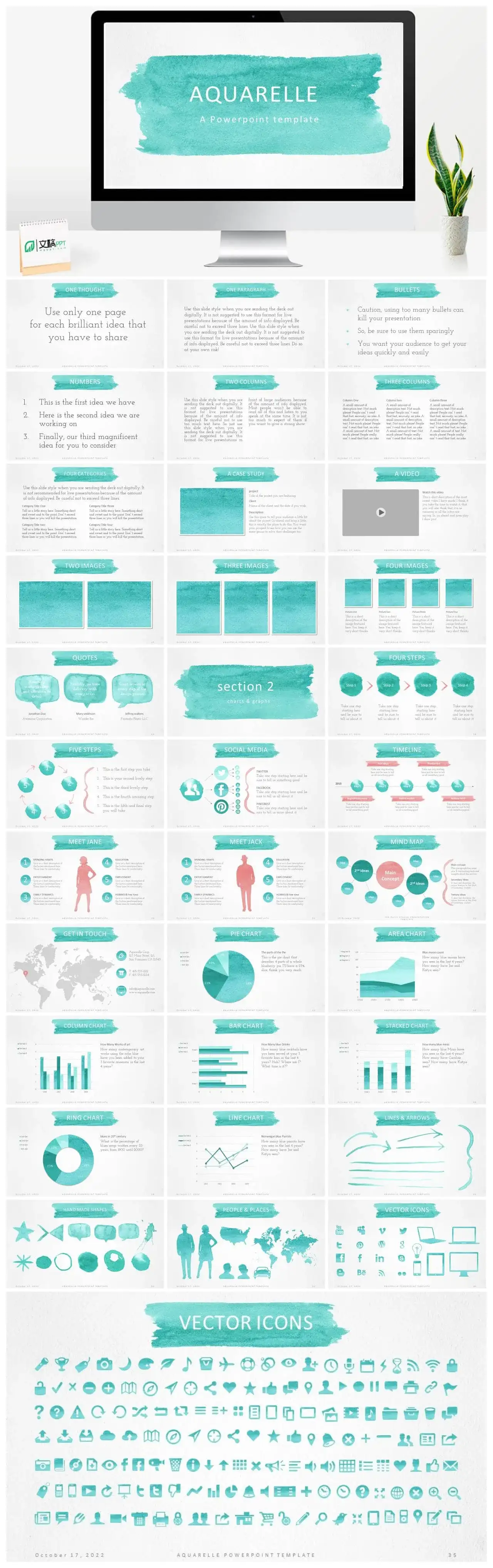 创意水彩墨迹欧美风PPT模板