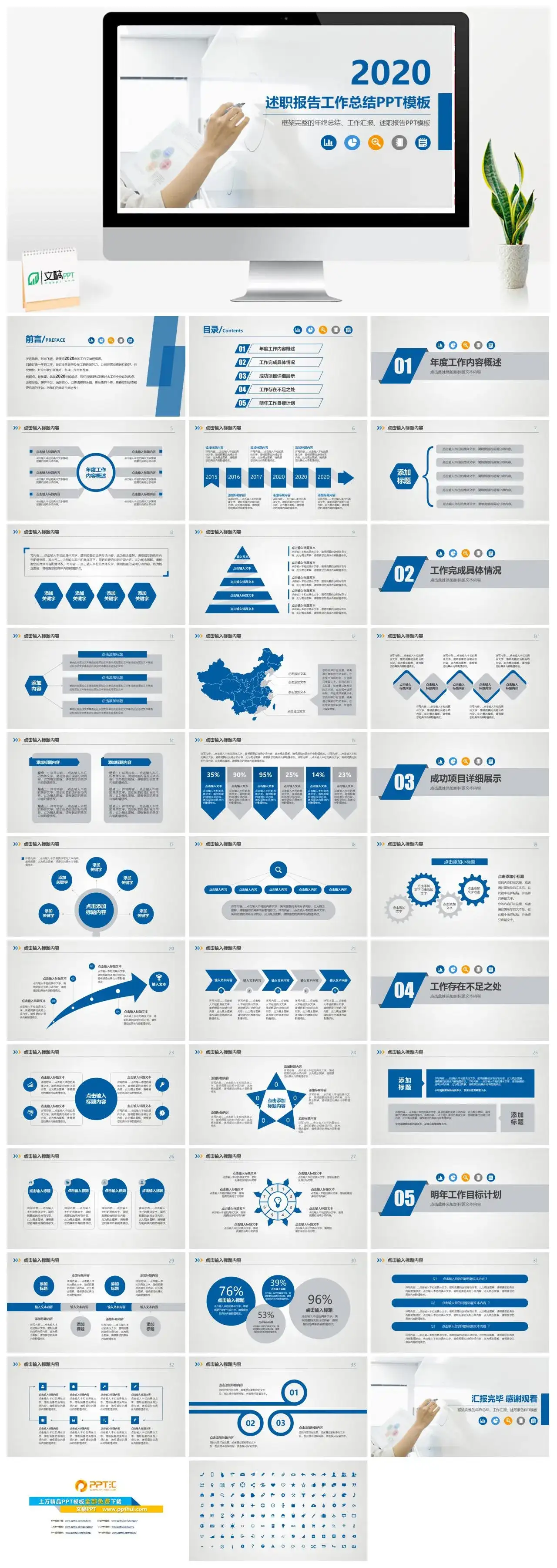 蓝色商务述职报告工作总结PPT模板