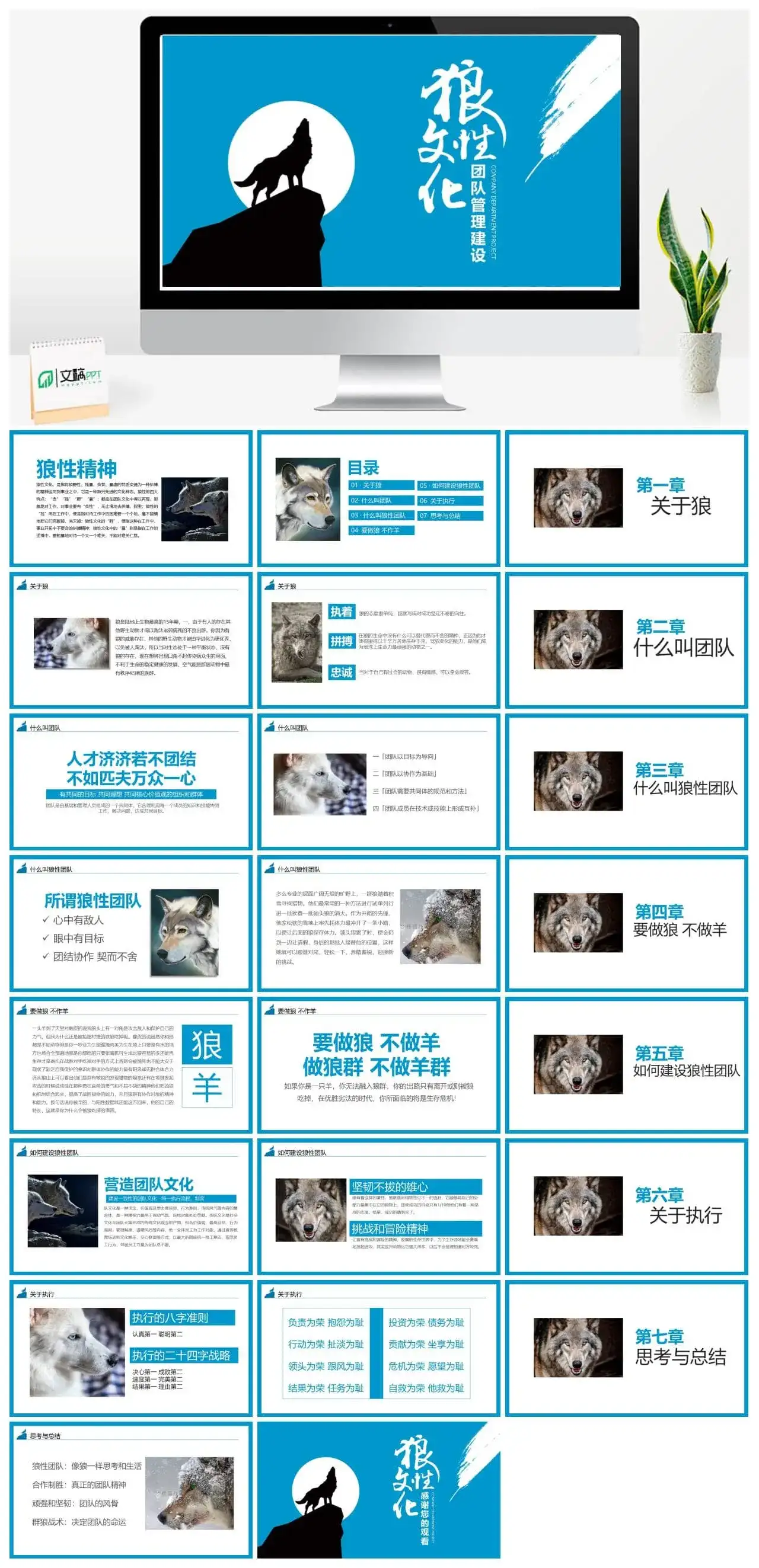 狼性文化团队管理建设PPT模板