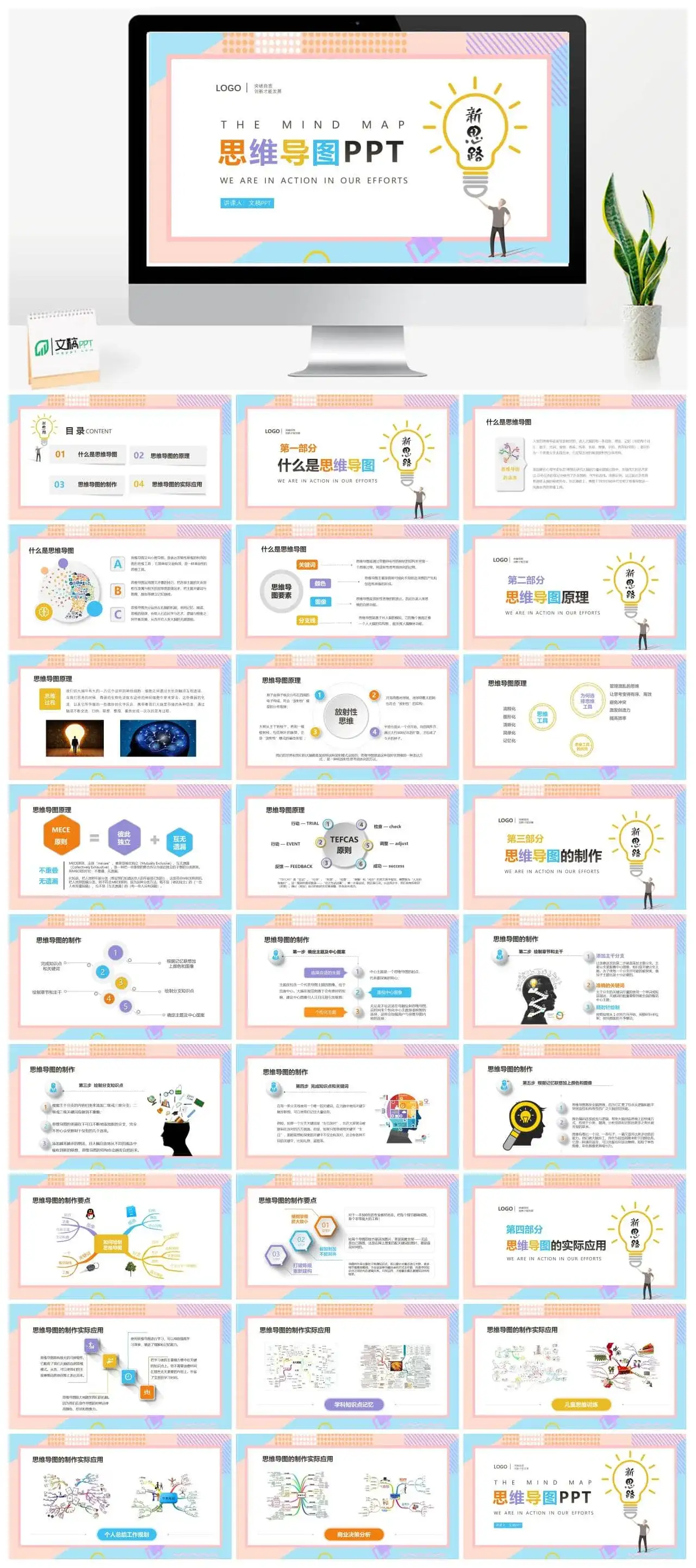 彩色商务思维导图PPT模版