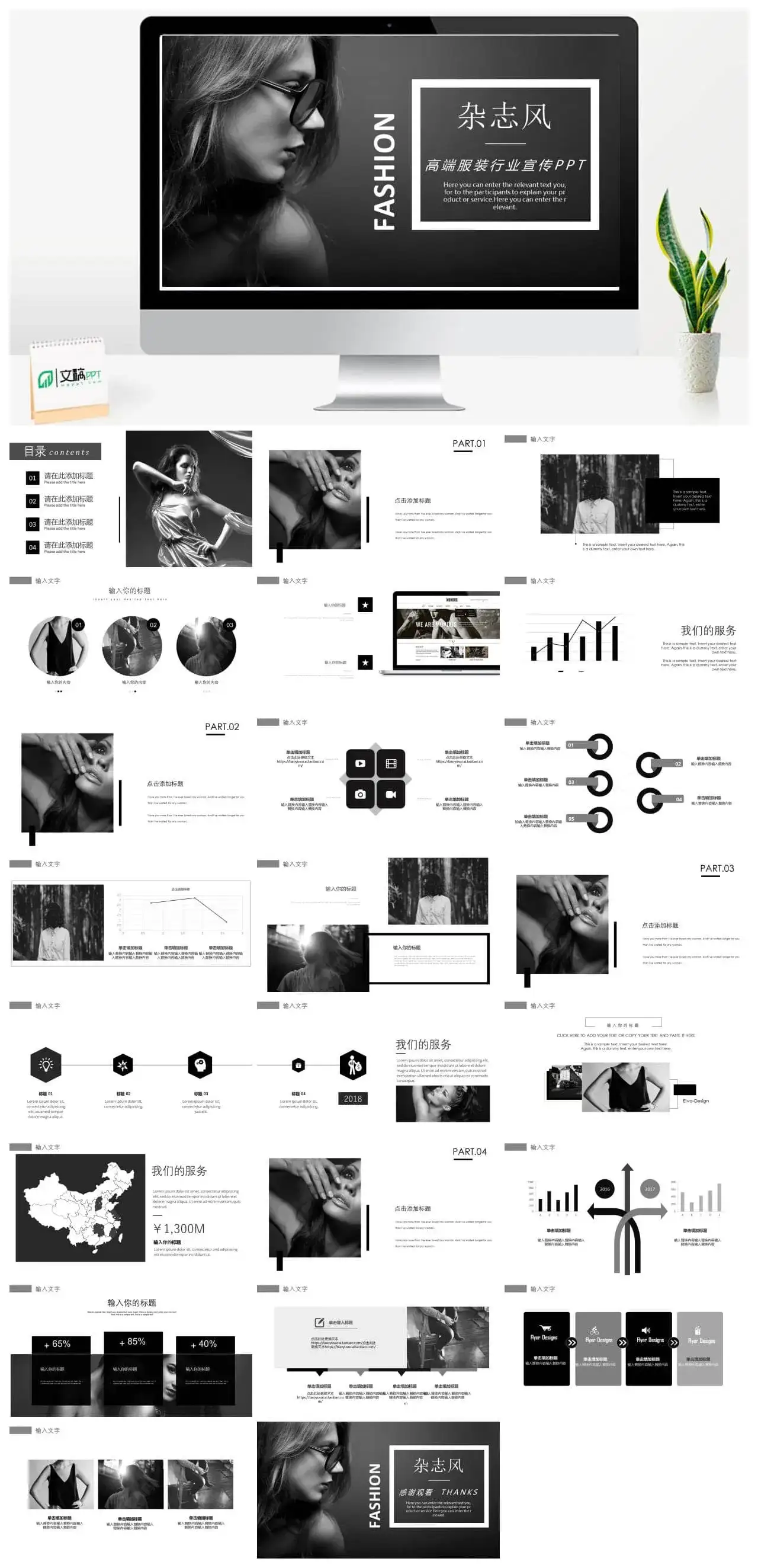 欧美杂志风高端服装行业宣传PPT模板