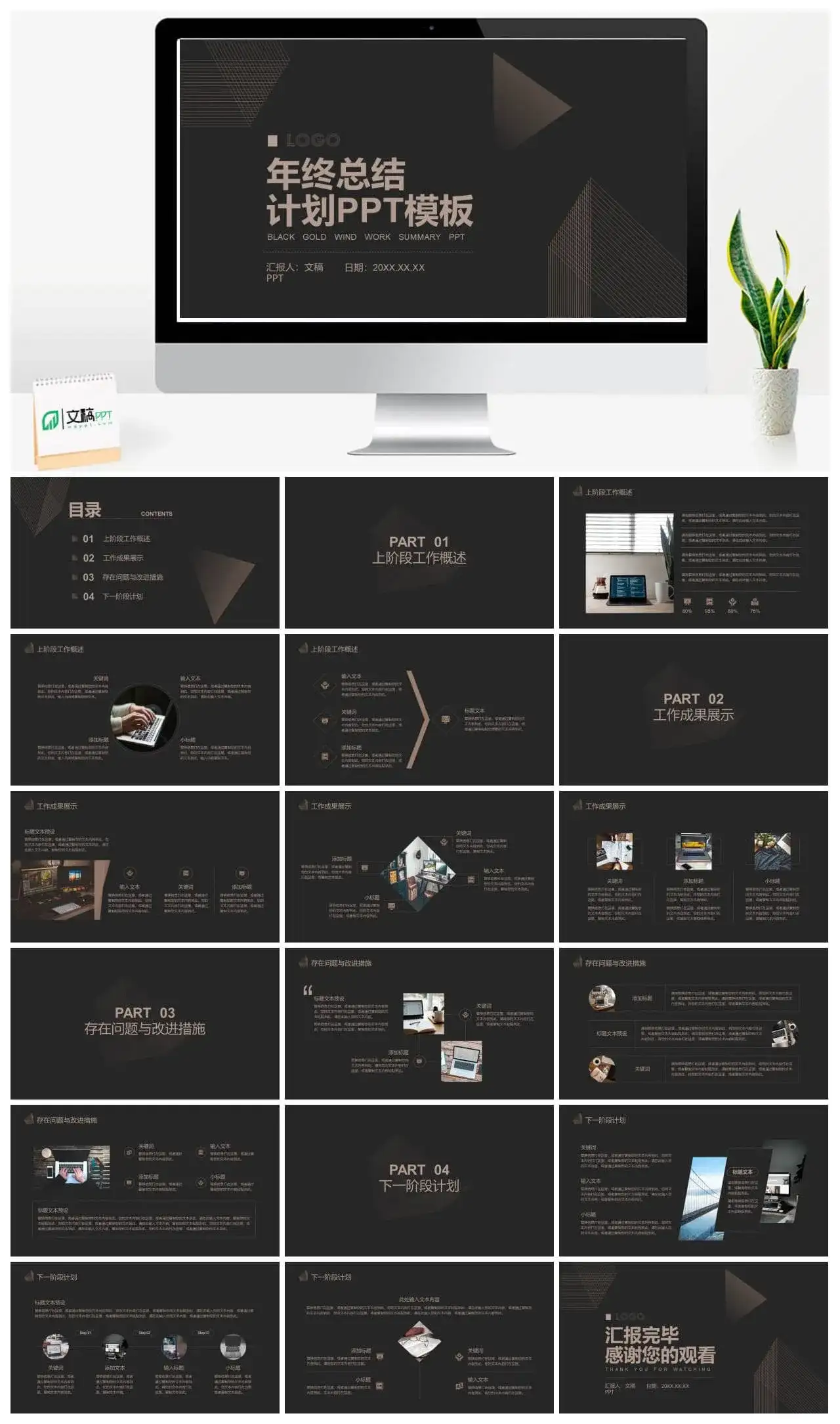 商务风黑色大气年度工作总结汇报PPT模板