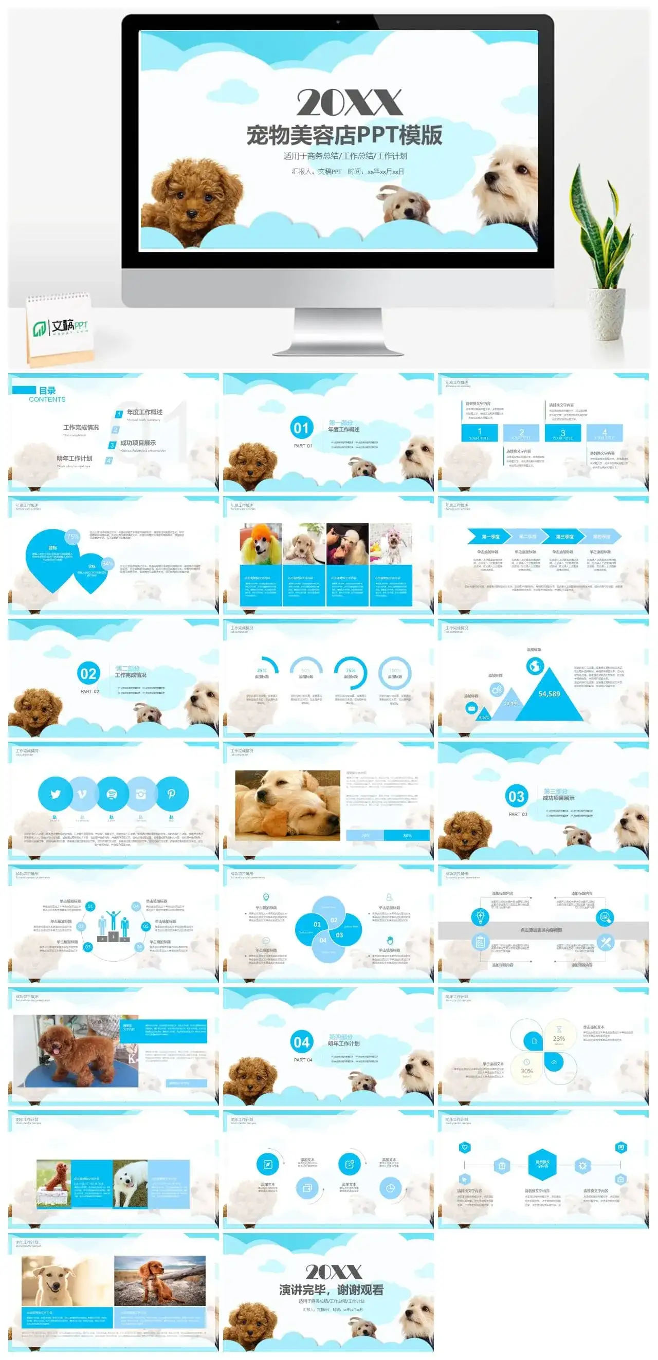 宠物美容店行业报告商务总结PPT模版