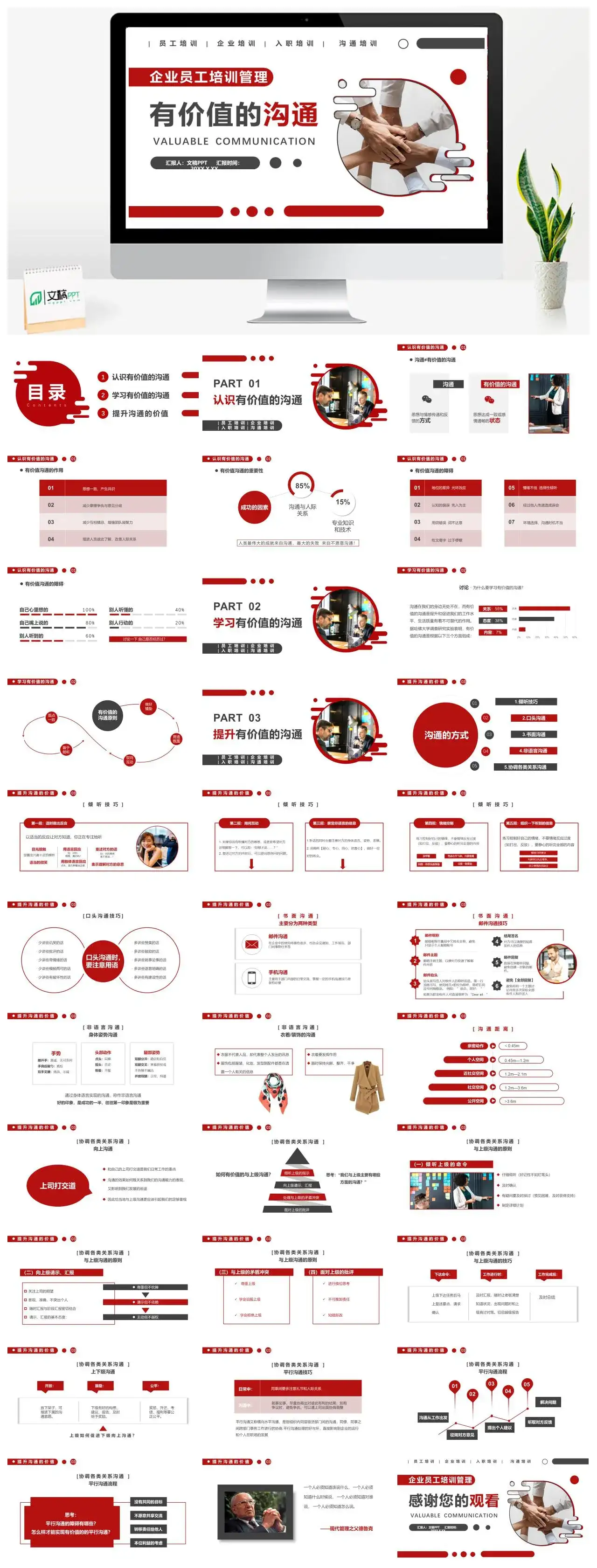 红色商务风有价值的沟通企业员工培训PPT模板