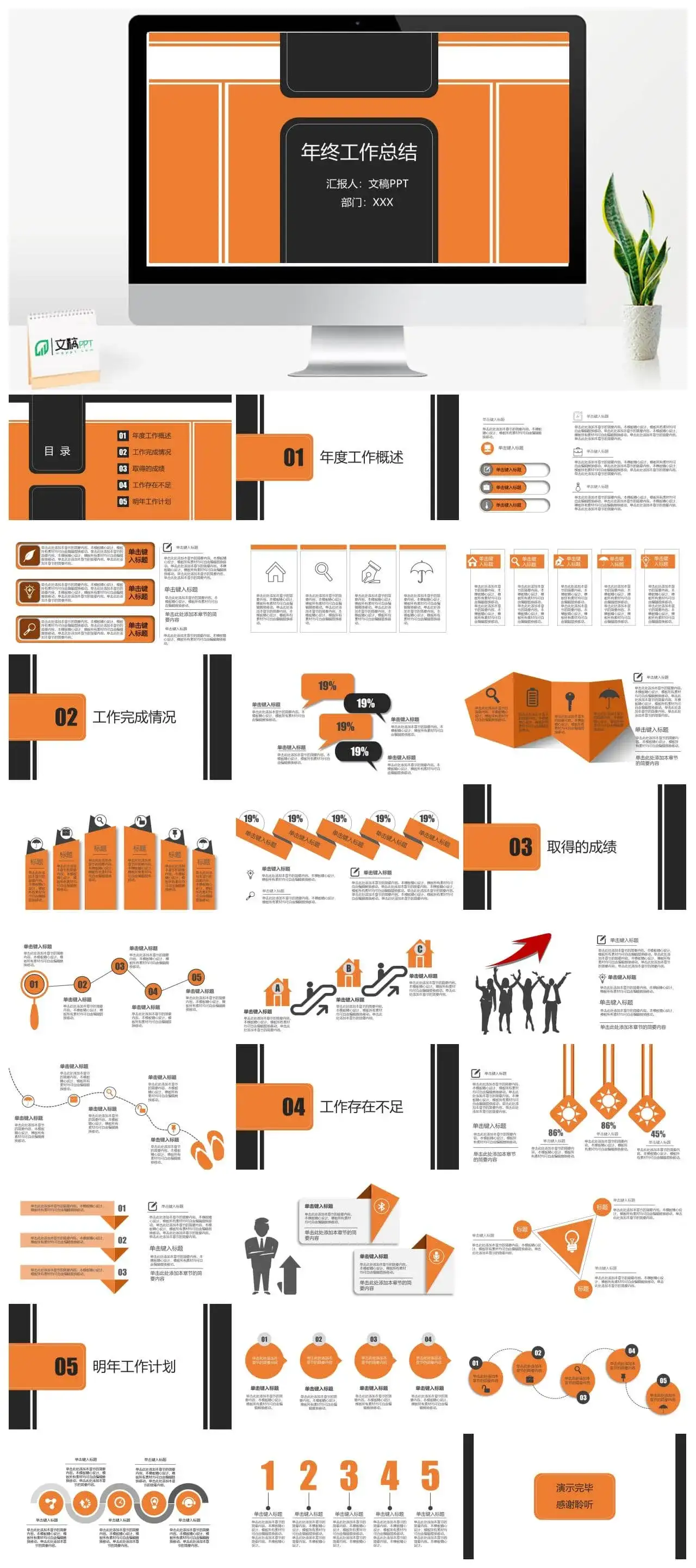 橙色年终工作总结PPT模板