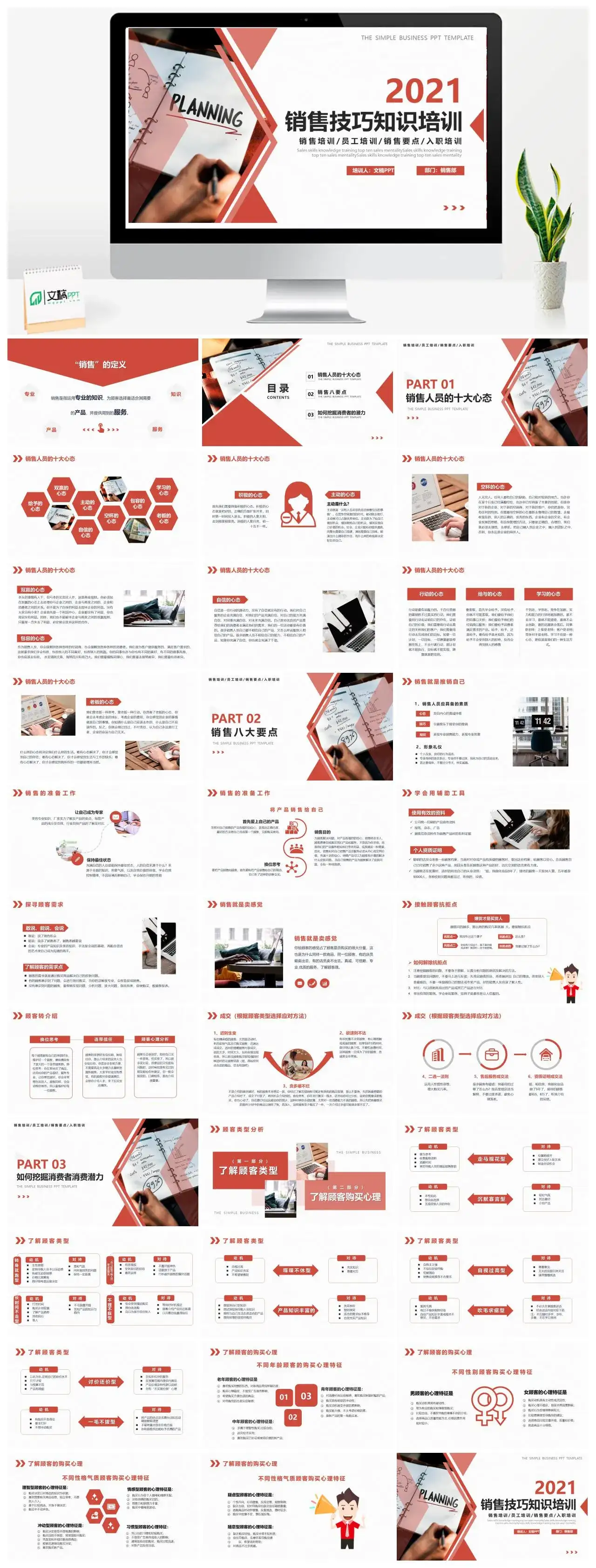 红色商务风销售技巧知识培训动态PPT模版