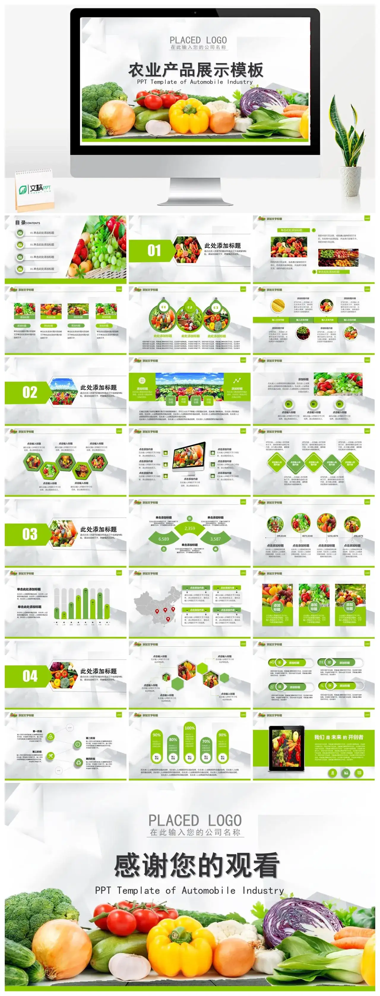 绿色生态农业水果蔬菜农产品ppt模板