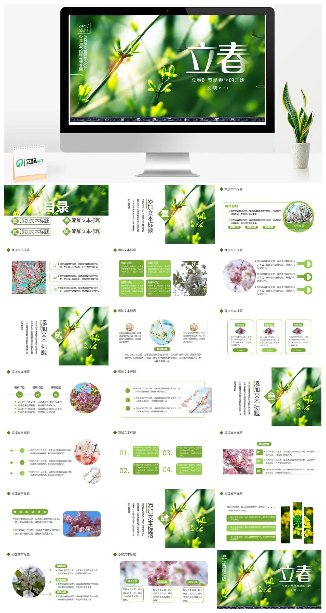 简约小清新二十四节气立春节气介绍通用PPT模板