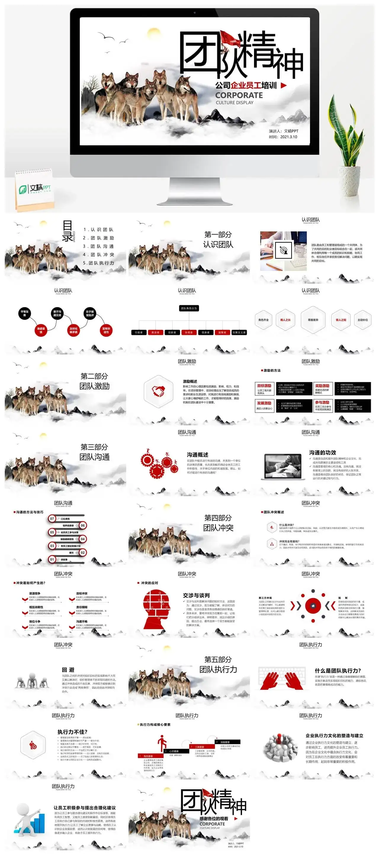 狼文化狼性企业员工培训团队合作企业团队建设培训课件PPT模板