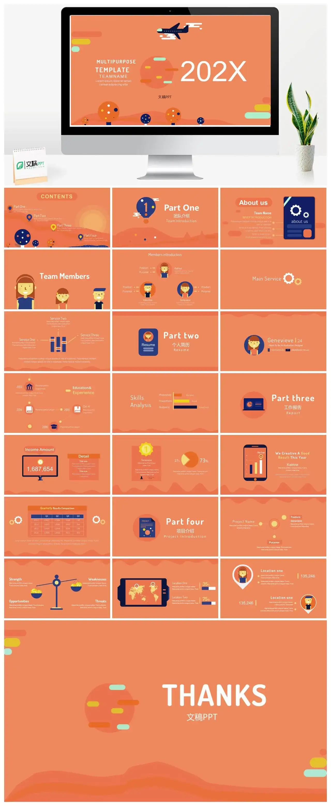 扁平化动态MBE风格卡通PPT模板