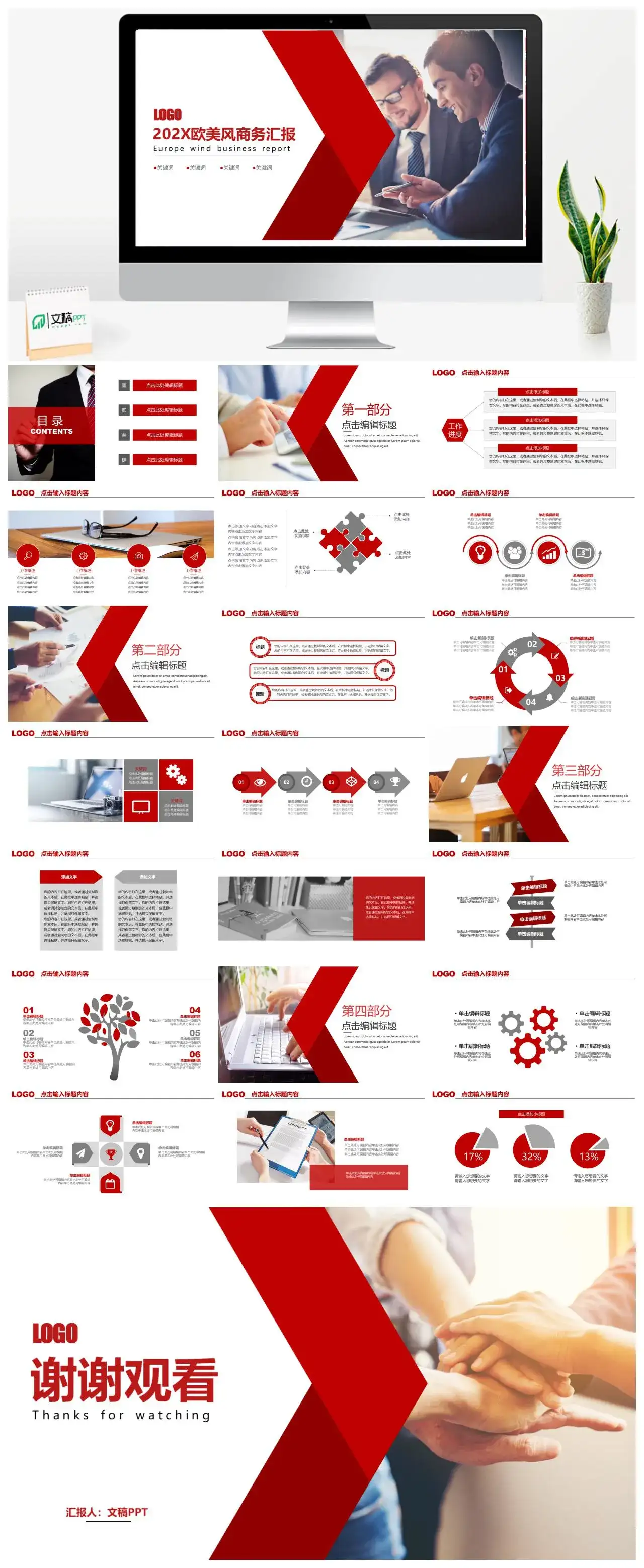 经典欧美风商务汇报总结PPT模板