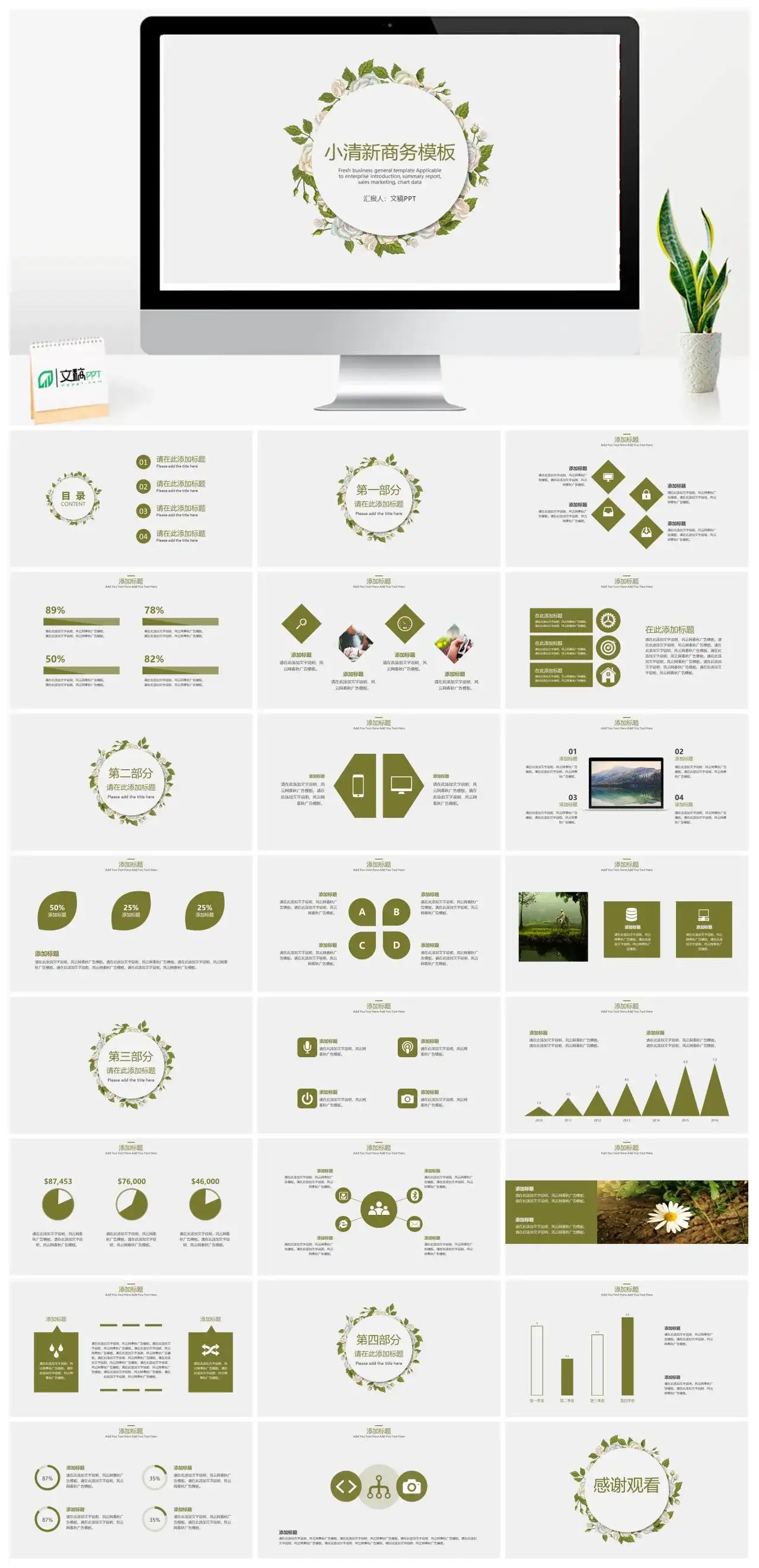 绿色小清新商务PPT模板