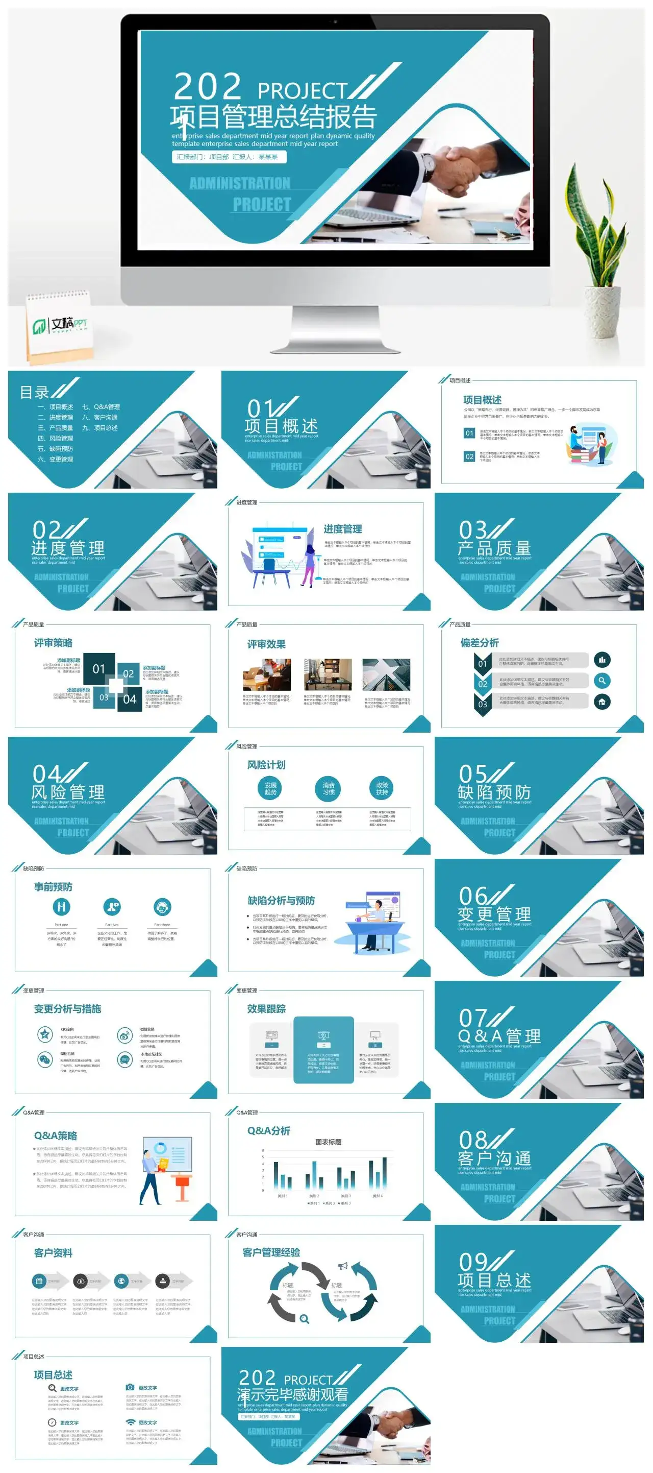 项目管理总结报告动态PPT模板
