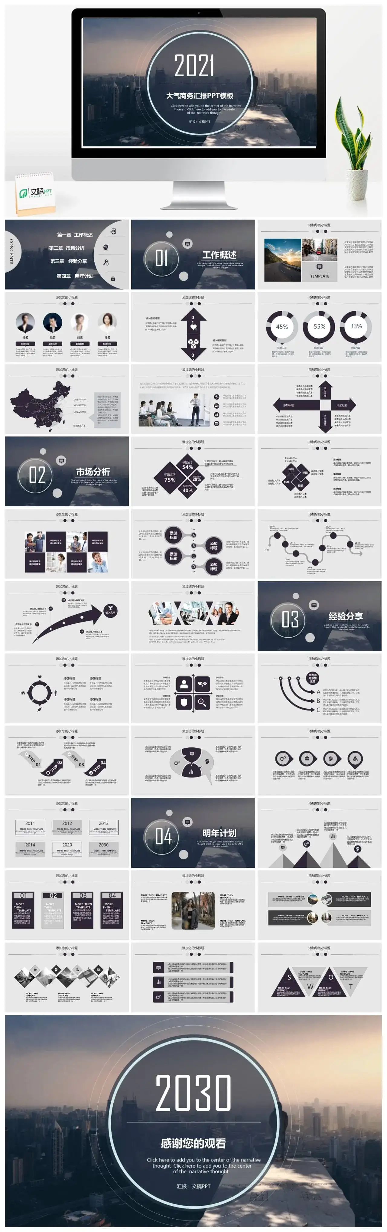 城市建筑高瞻远瞩商务PPT模板