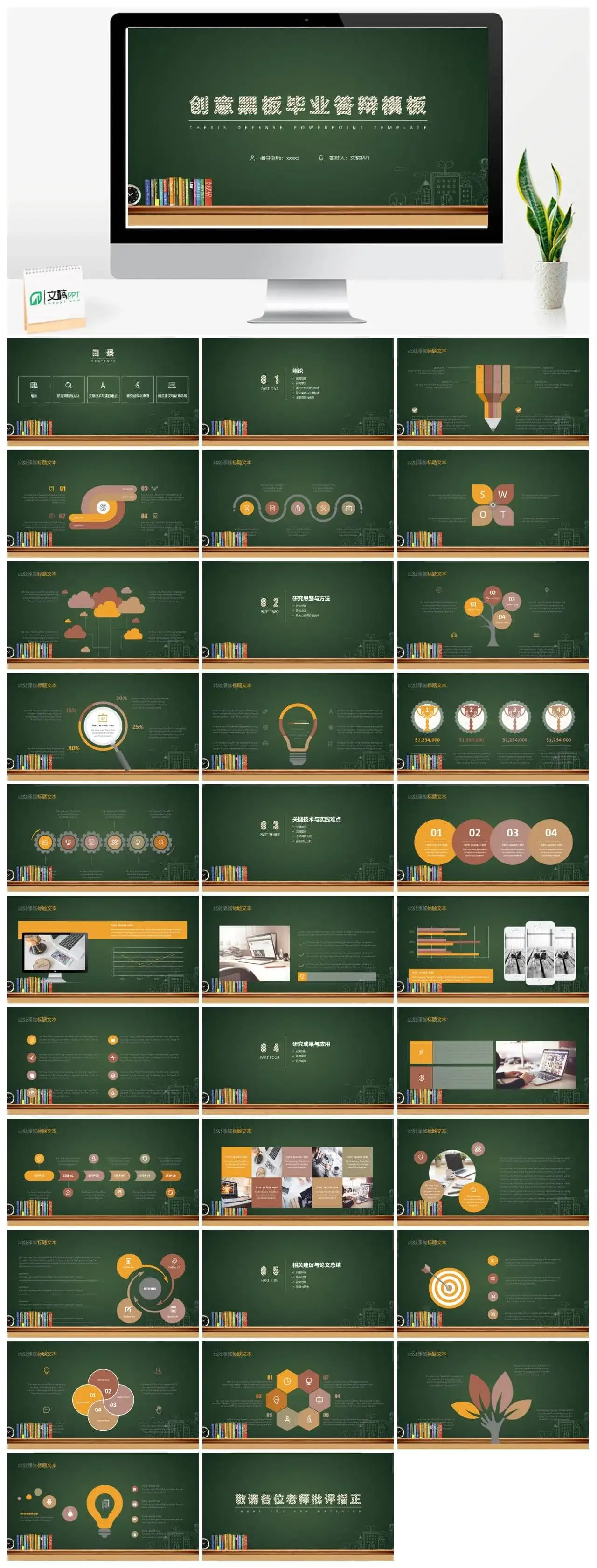 创意黑板学术汇报毕业答辩PPT模板