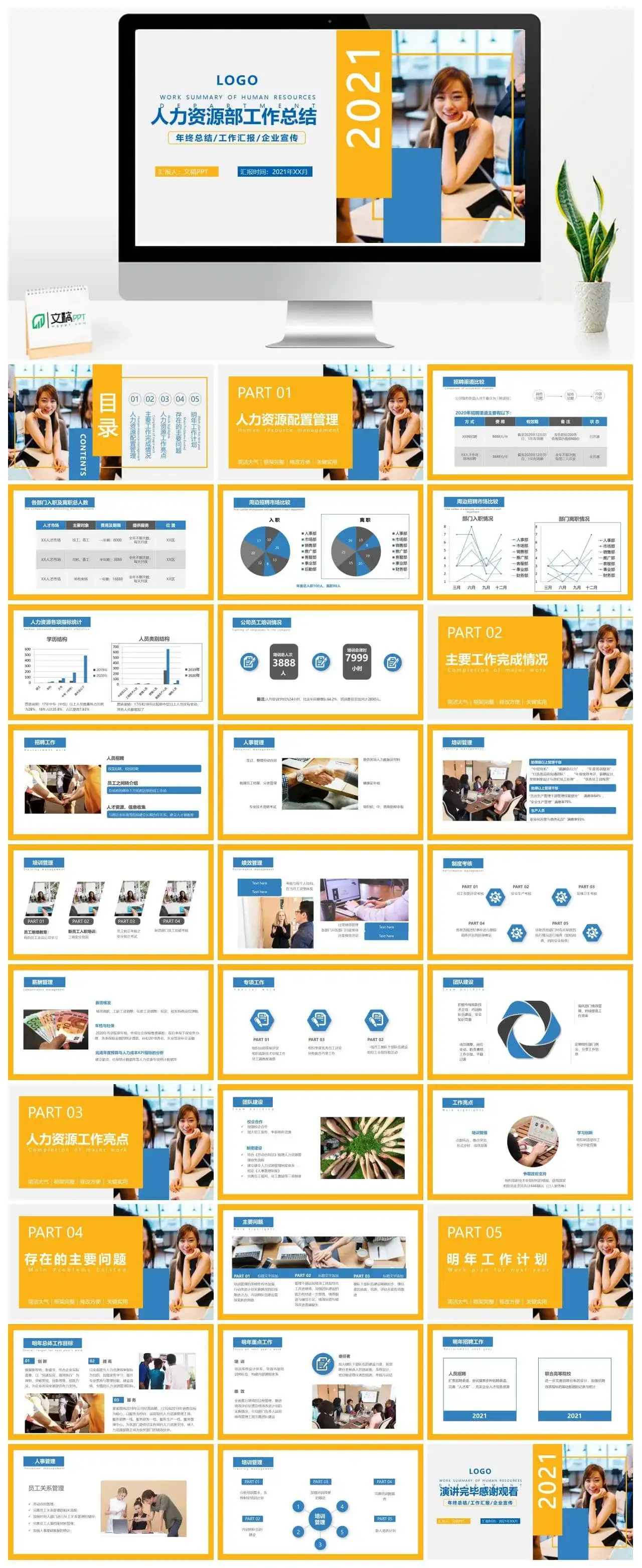 商务风2022人力资源部工作总结年终总结汇报