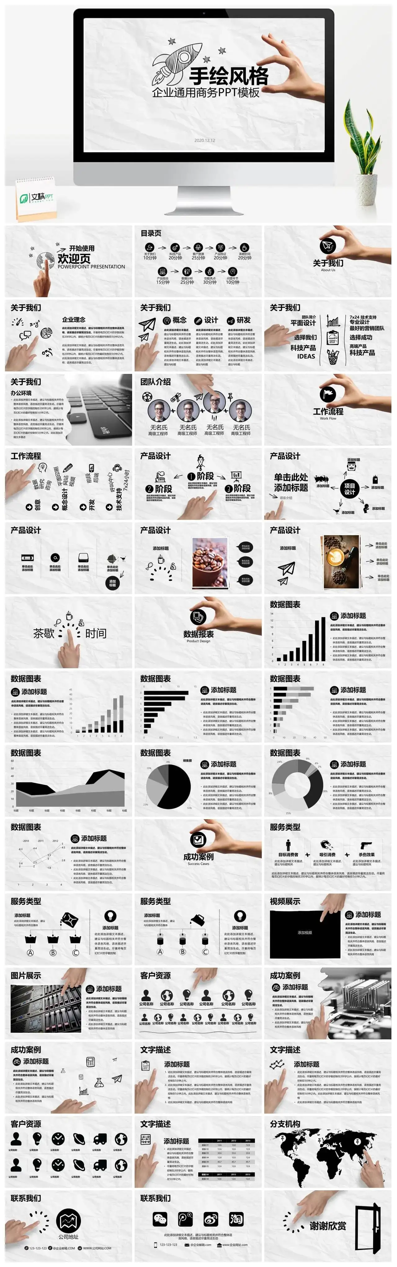 创意手绘动态手势PPT模板