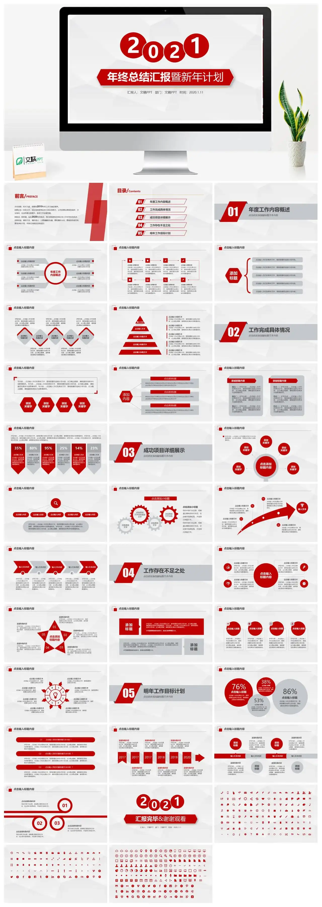 红色大气年终总结暨新年计划PPT模板