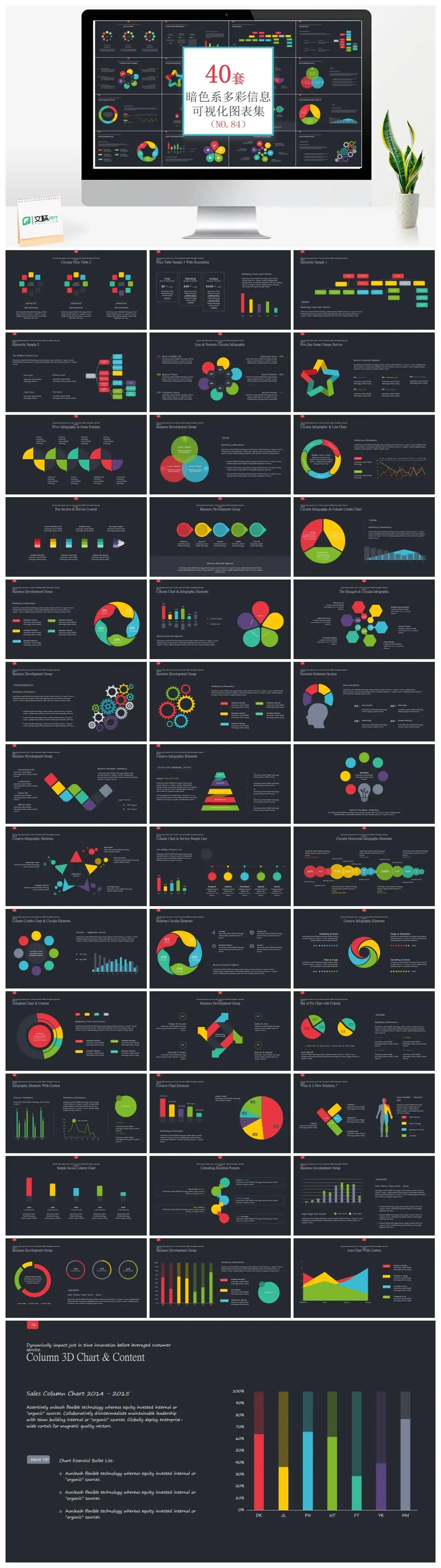 40套暗色系多彩信息可视化PPT图表