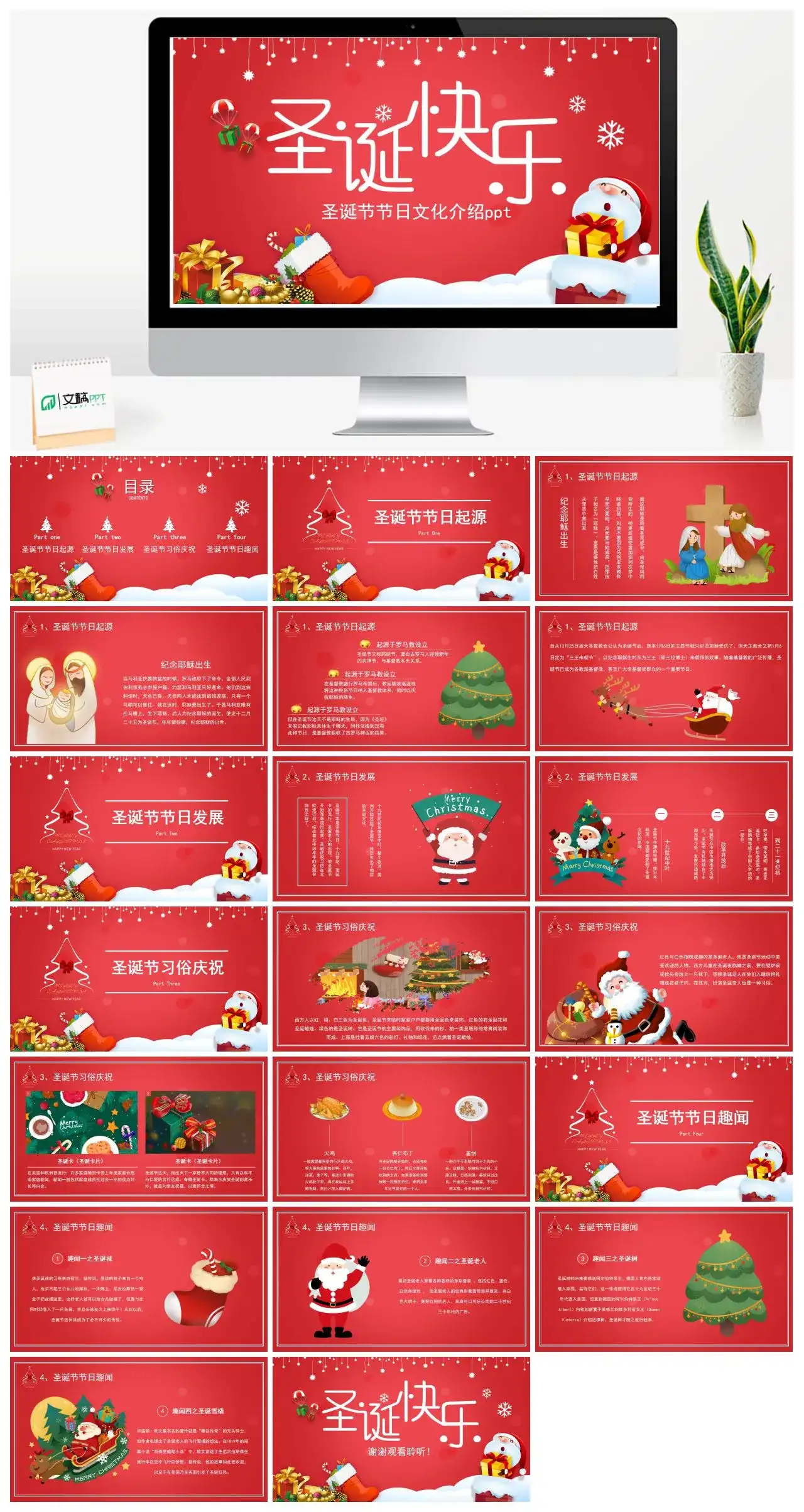 圣诞快乐圣诞节节日文化介绍PPT模板