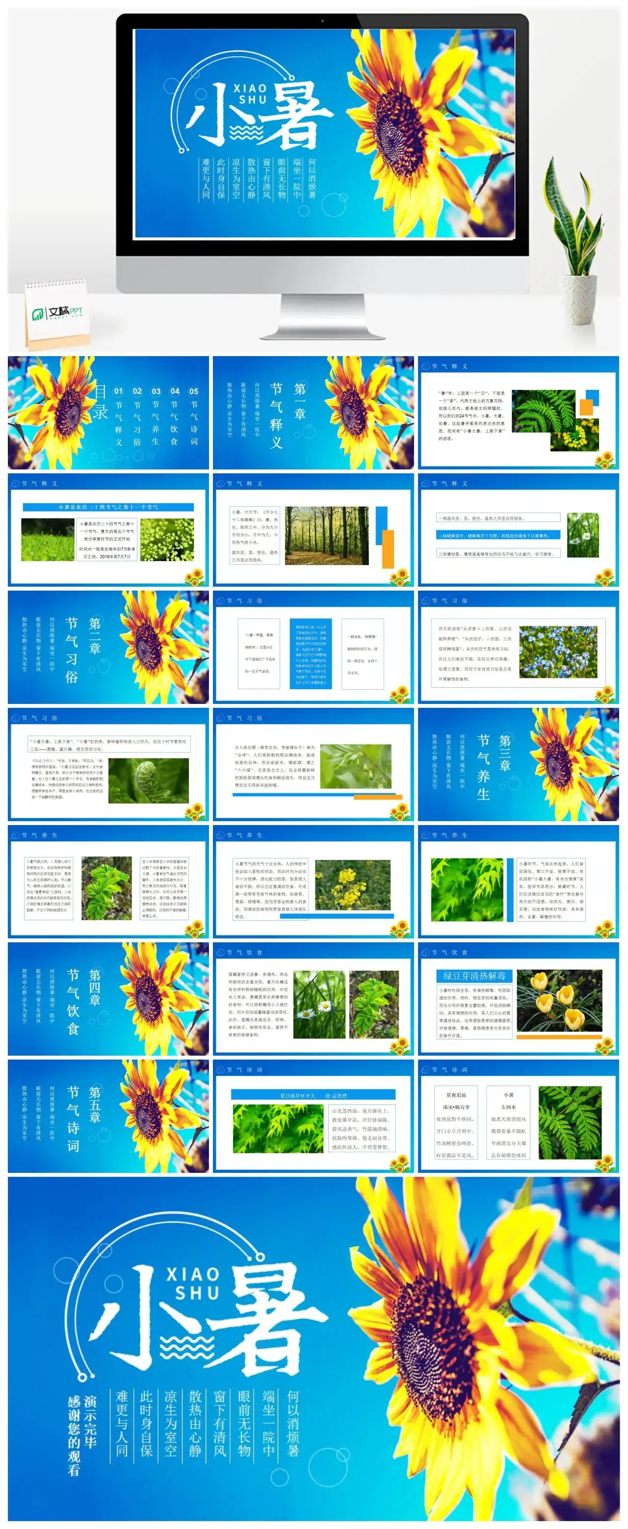蓝色小暑节气PPT模版