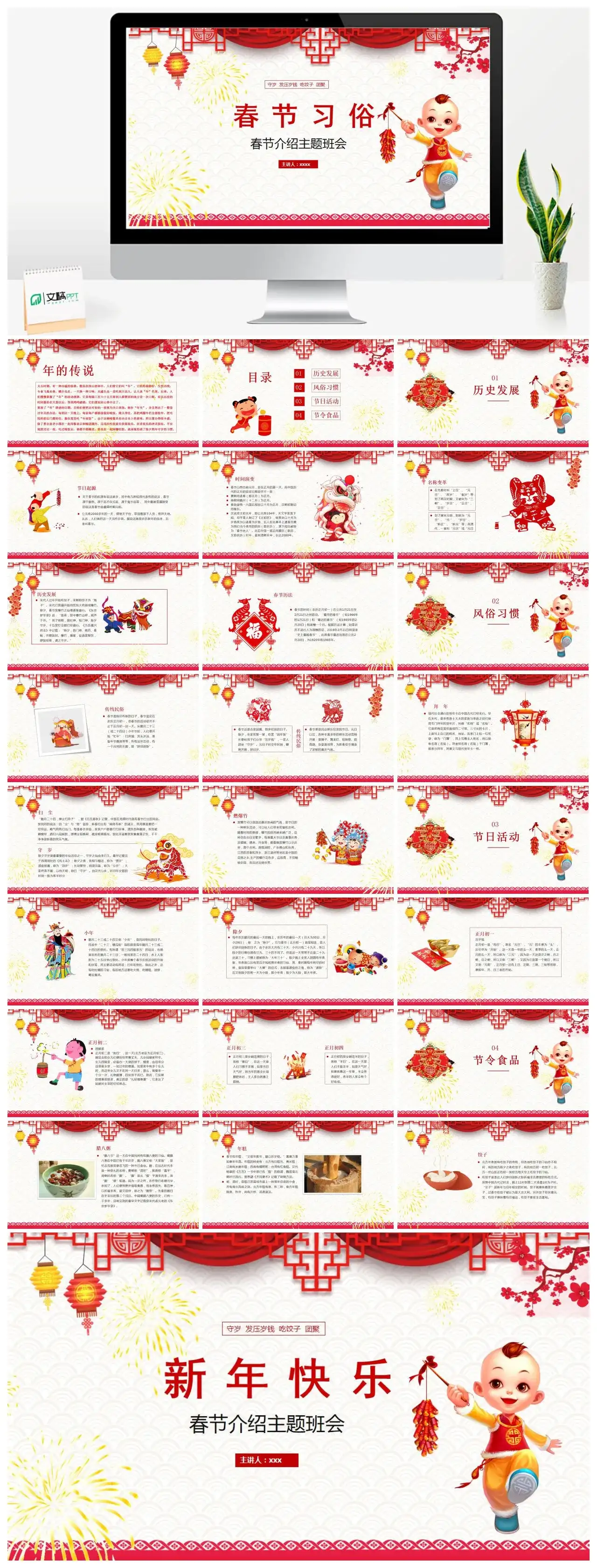 主题班会春节习俗课件PPT模板