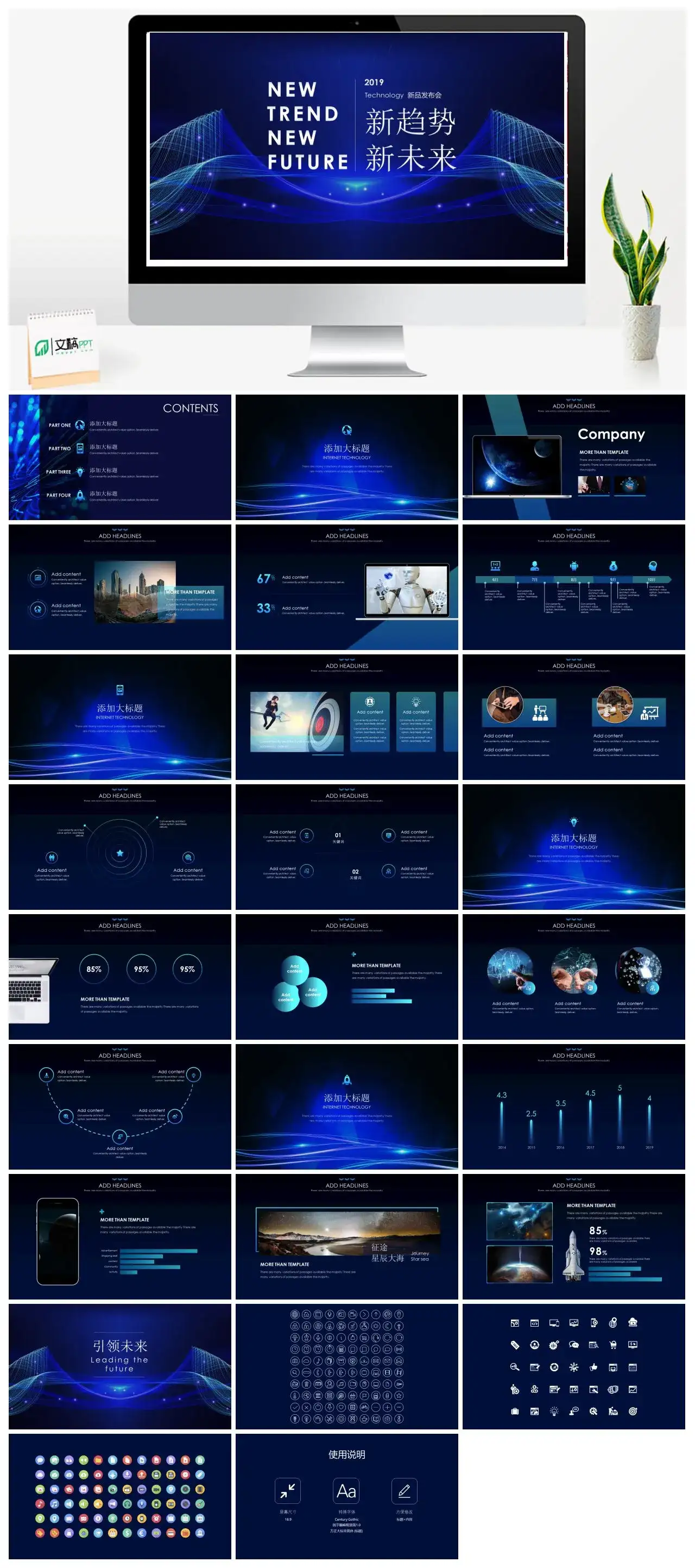 蓝色科技风大气新趋势新未来新品发布会PPT模板