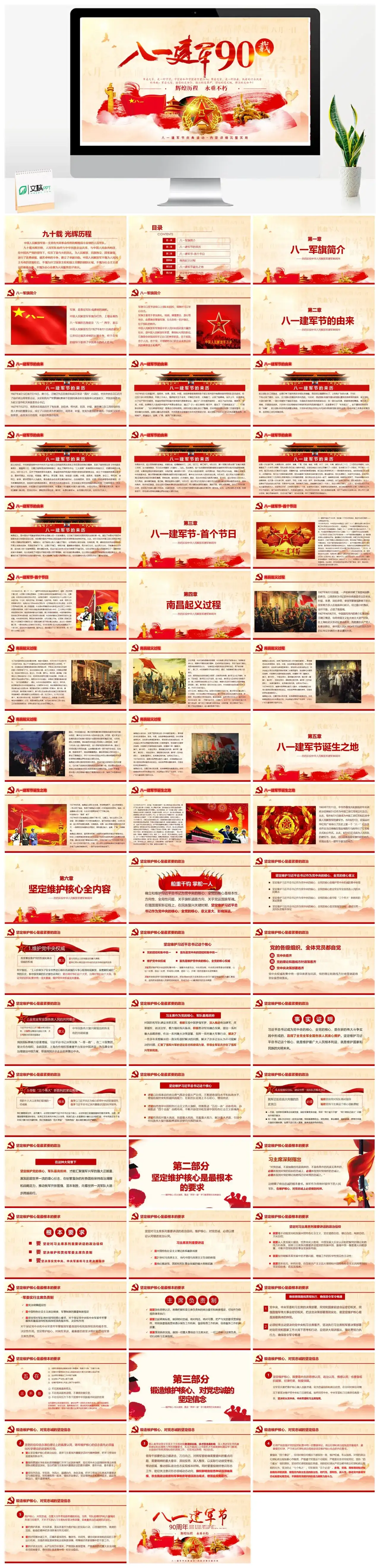 党政风纪念八一建军节90周年维护核心阅兵建军历史课件党课PPT模板