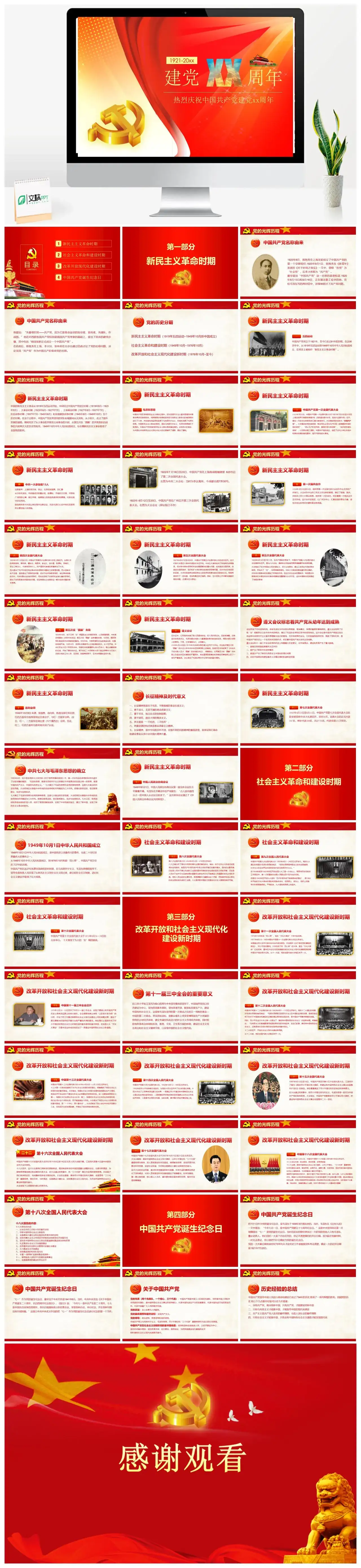 经典红色庆祝中国共产党建党节周年主题节日PPT模板