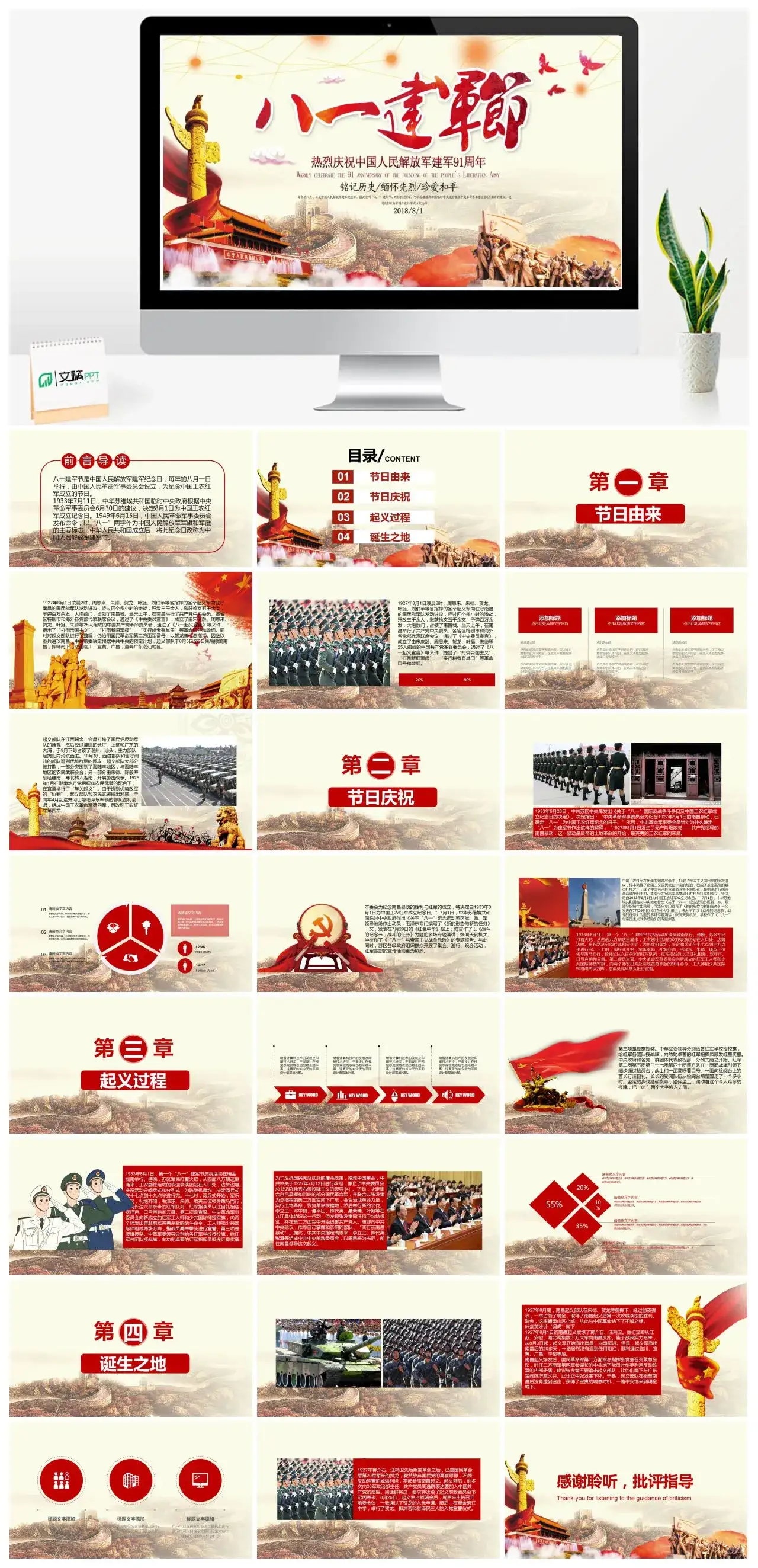 党政风八一建军节热烈庆祝中国人民解放军建军91周年PPT