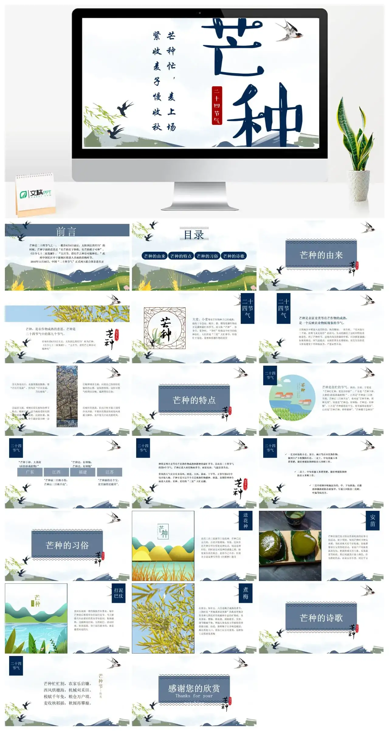 简约二十四节气芒种PPT模板
