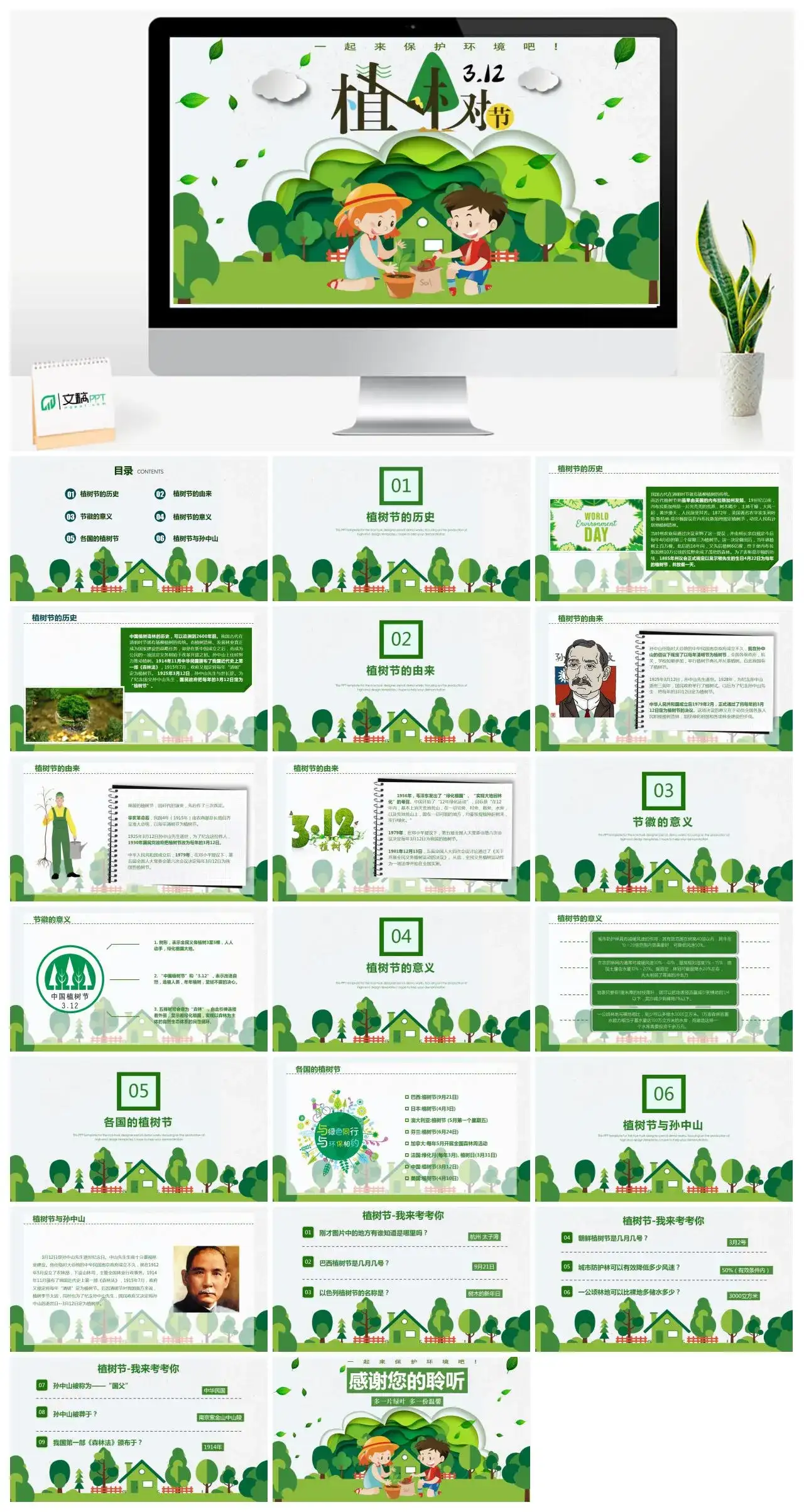 植树节的历史由来节徽的意义各国的植树节植树节与孙中山ppt模板