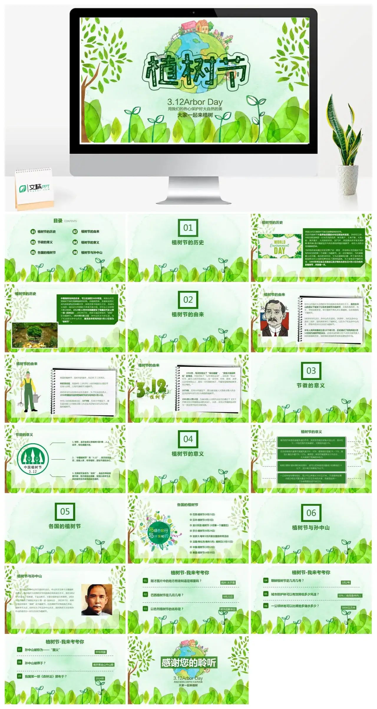 绿色植树节的历史由来徽的意义各国的植树节植树节与孙中山ppt模板