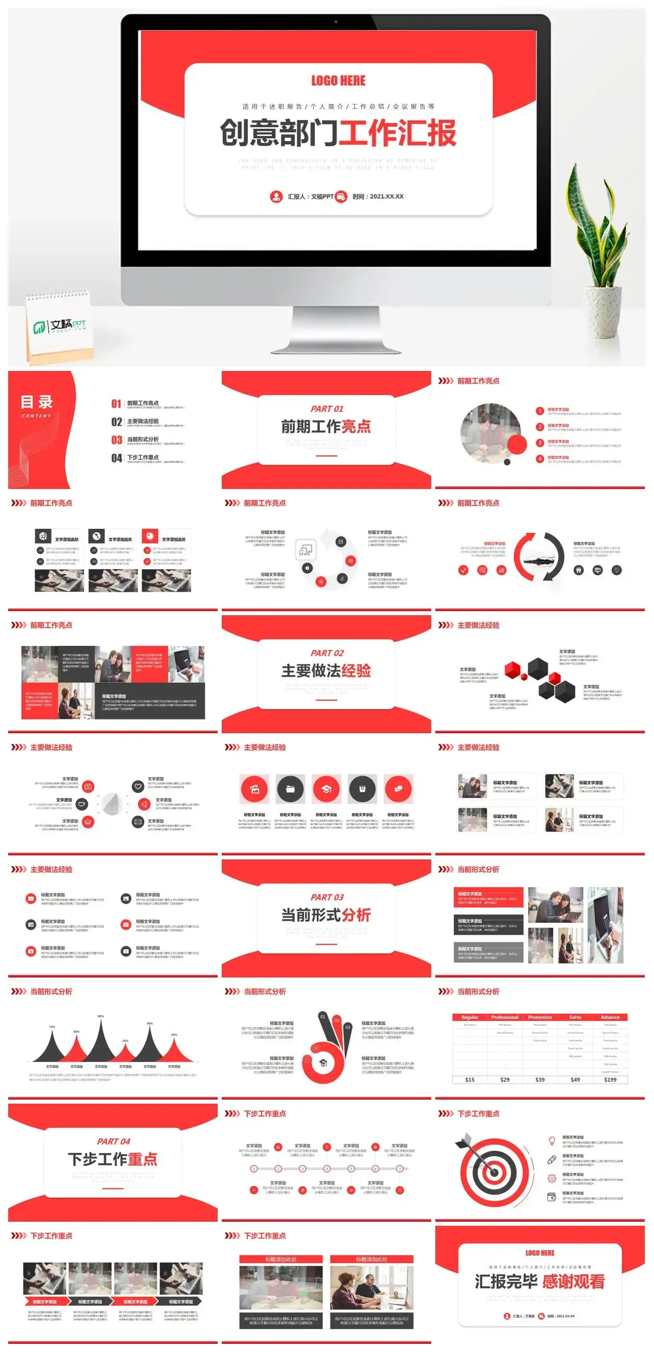 红色创意部门工作汇报PPT模板