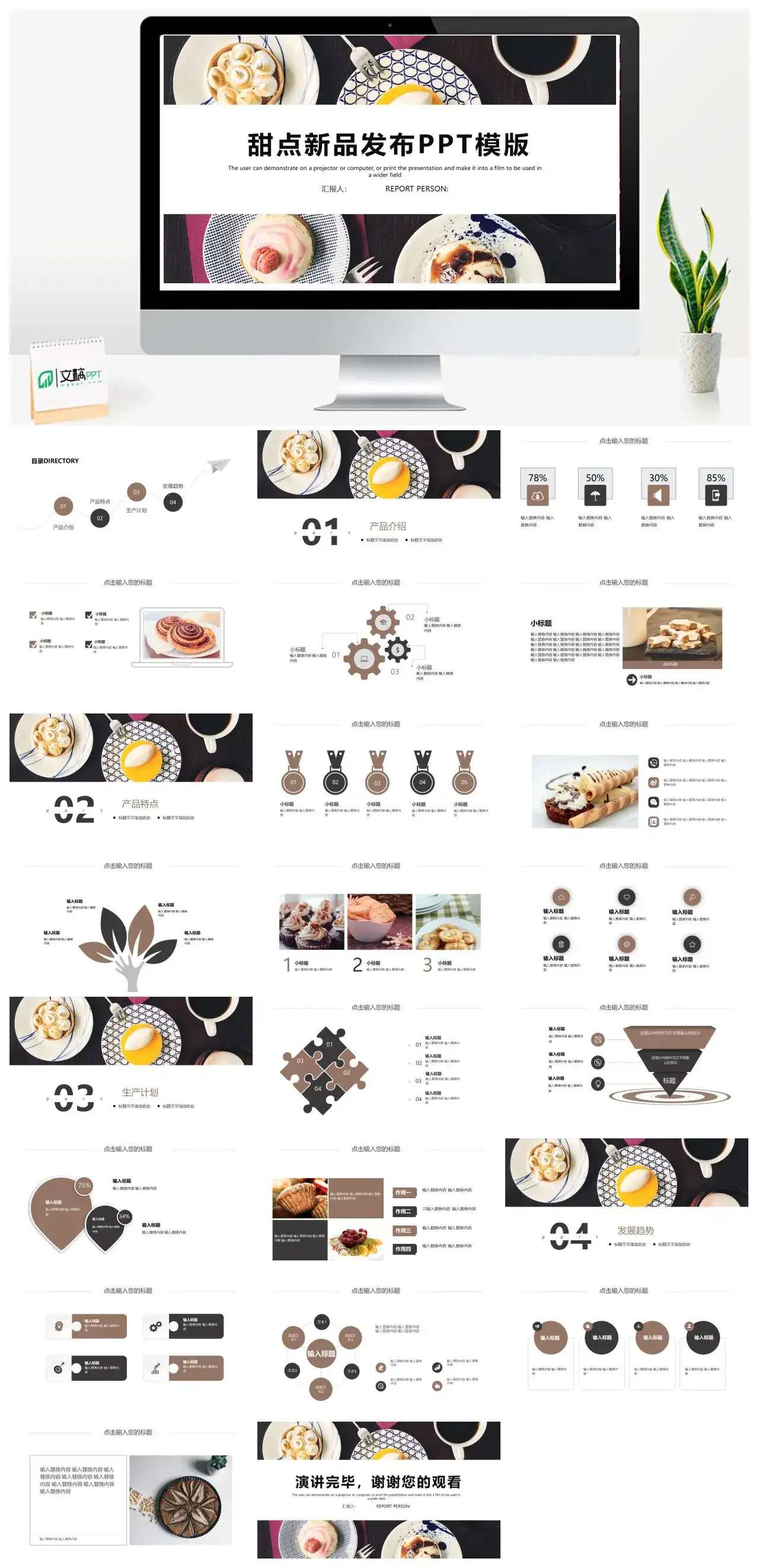 简约白色甜点新品发布PPT模版