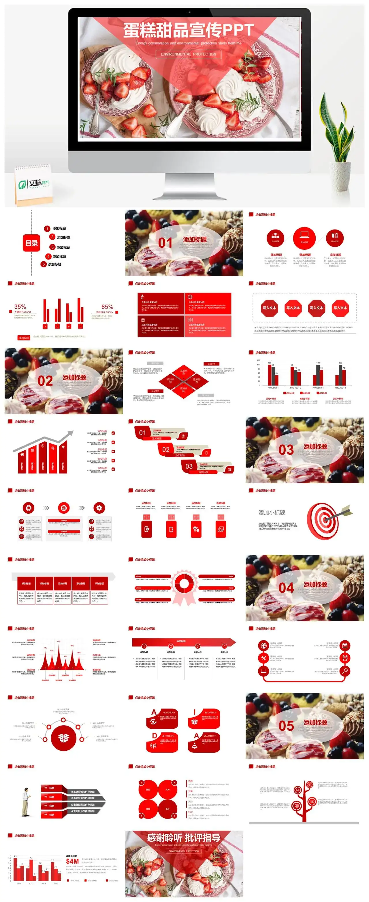 简约蛋糕甜品宣传PPT模板